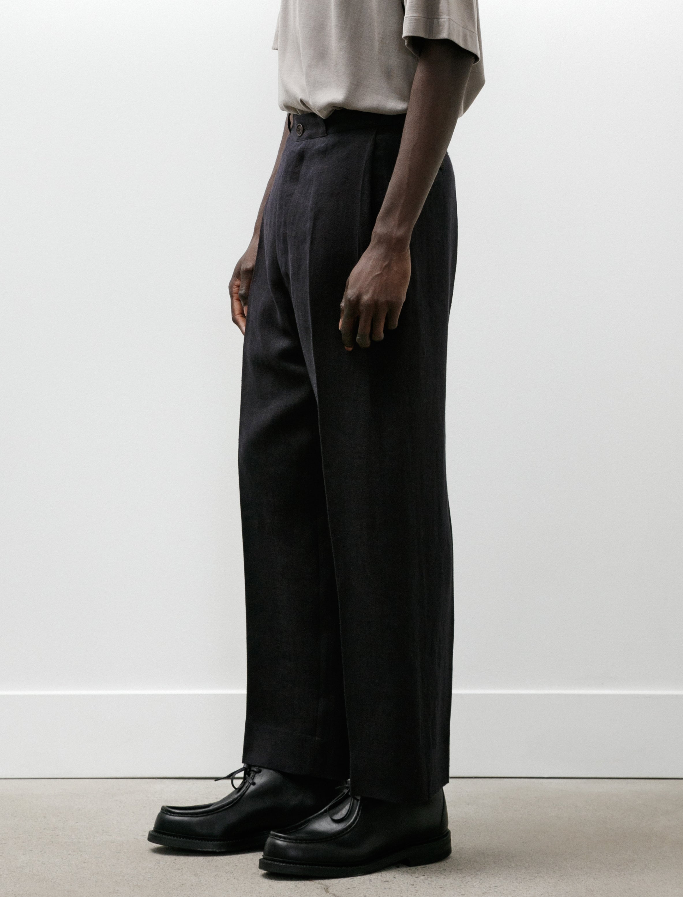 Gorsch Linen Side Tack Trousers Navy Brown