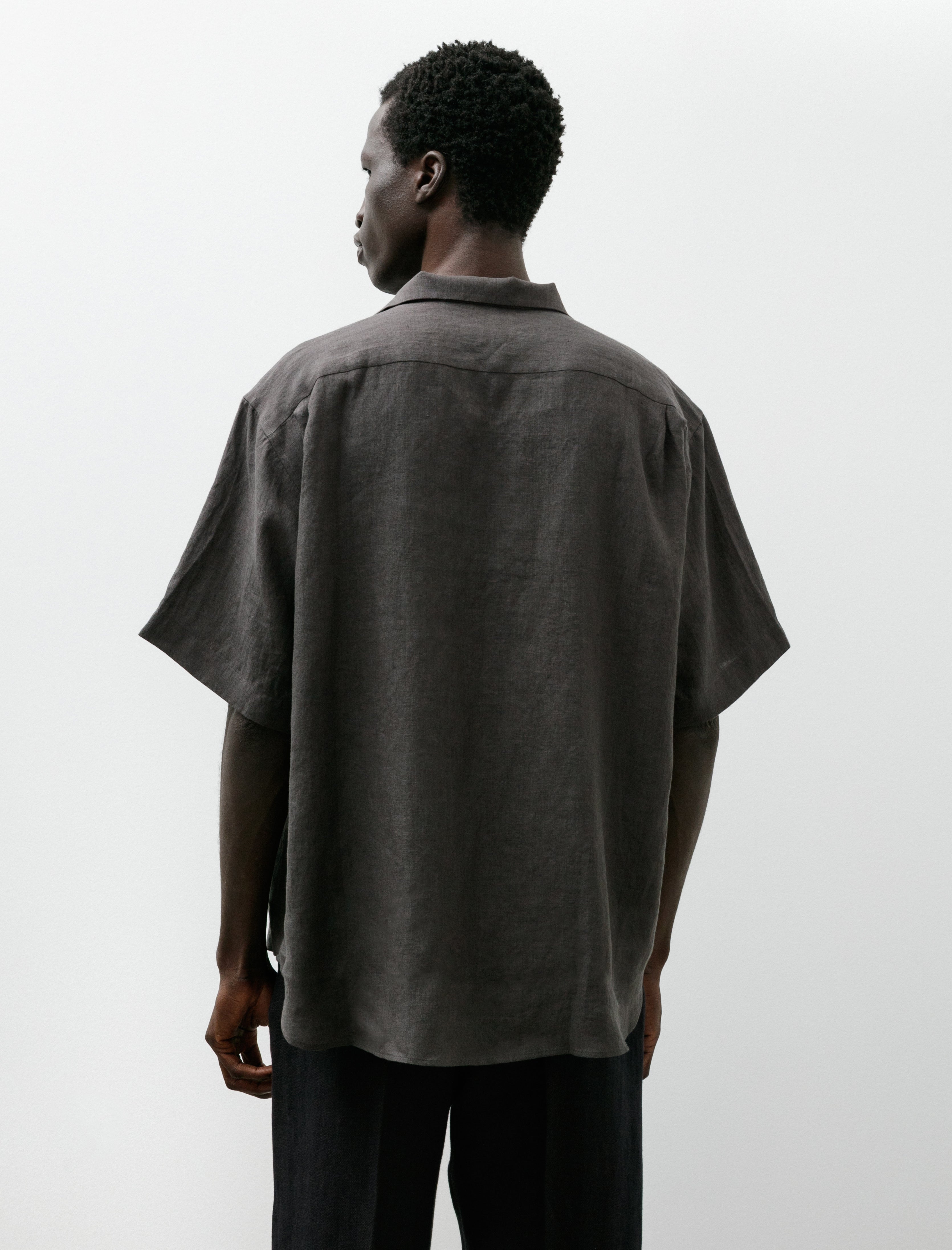 European Linen Italian Collar Short Sleeve Shirt Charcoal