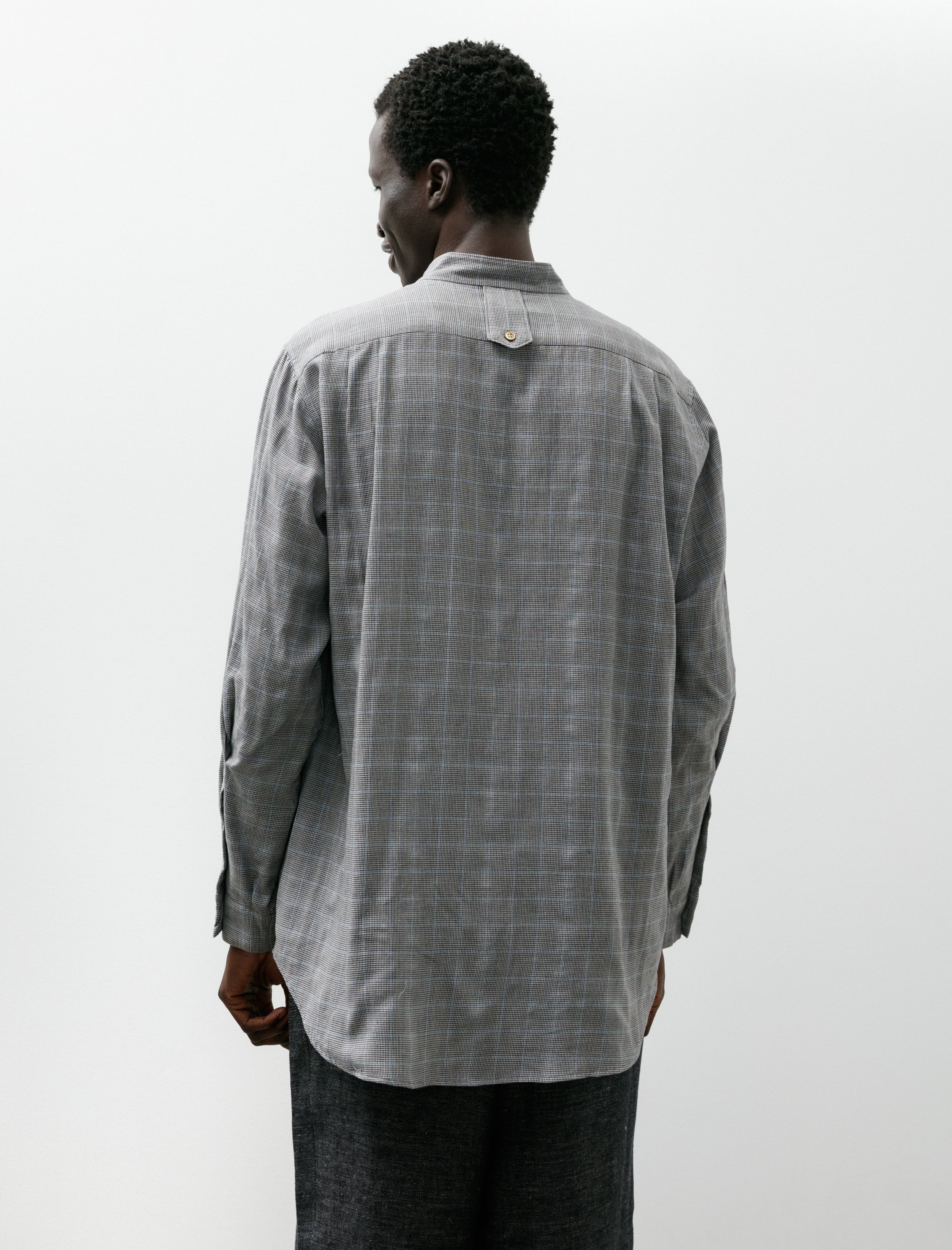 Gorsch Contrast Face Check Gauze Cotton Stand Collar Shirt