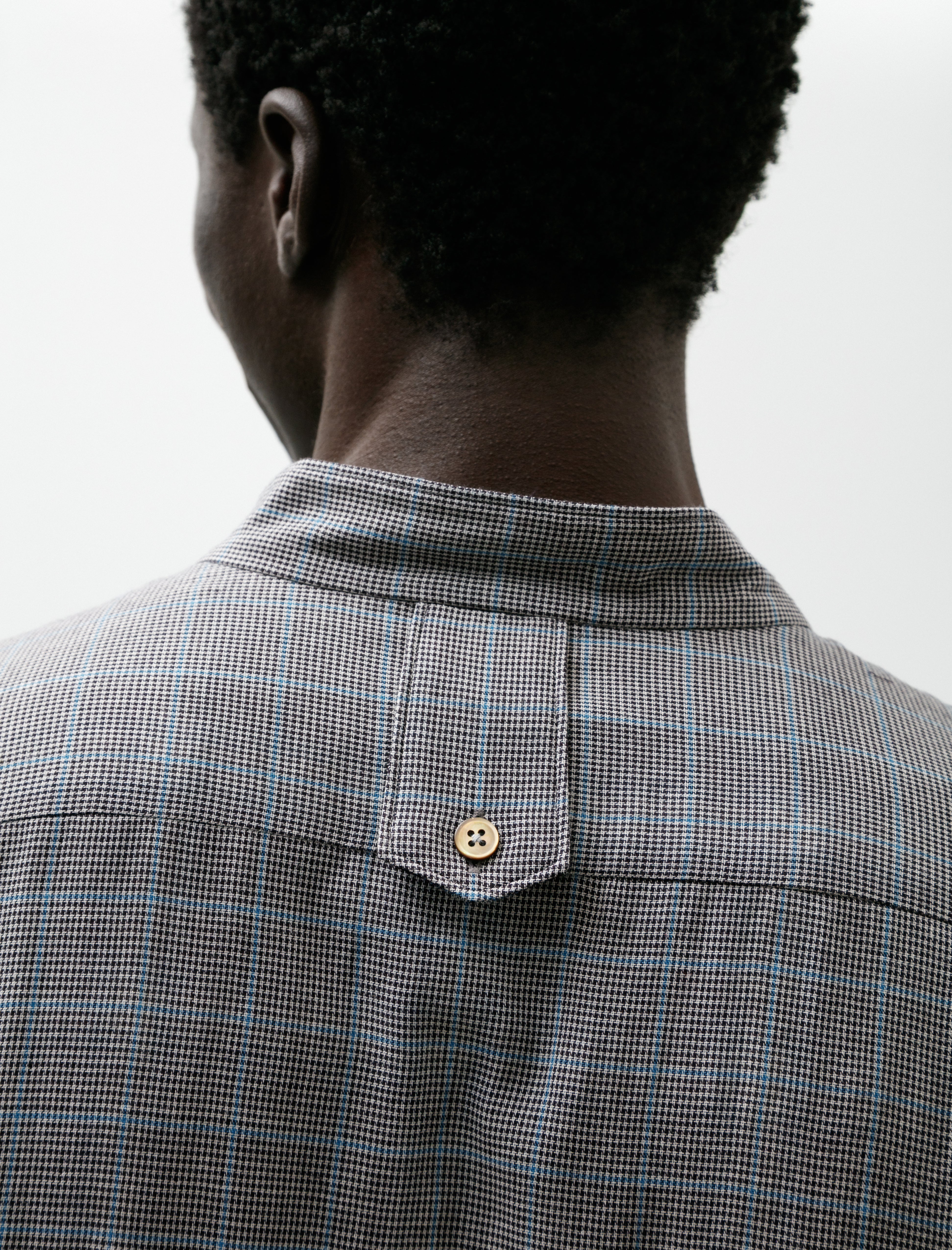 Gorsch Contrast Face Check Gauze Cotton Stand Collar Shirt