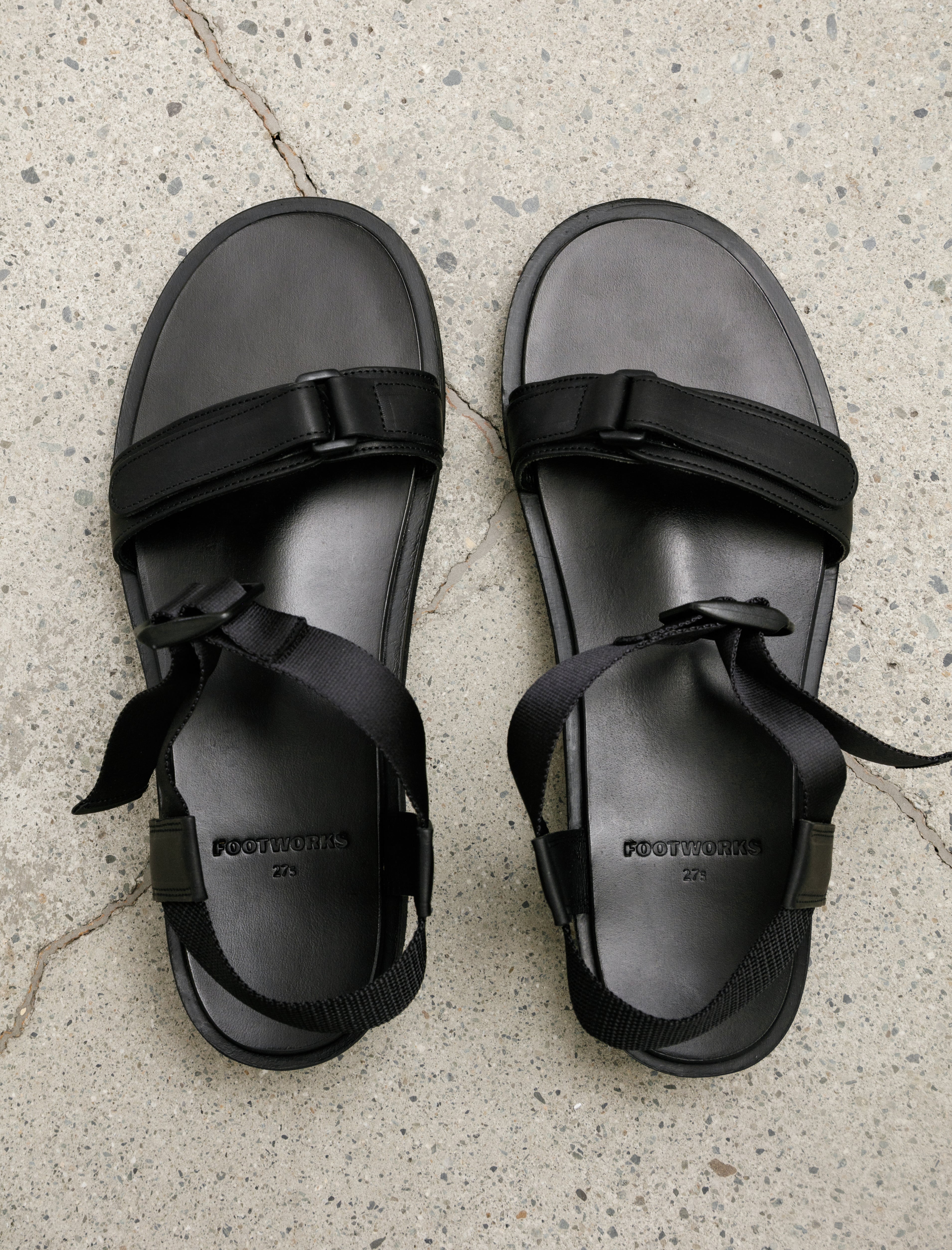 Footworks Sandals with Velcro Straps Smooth Leather Black