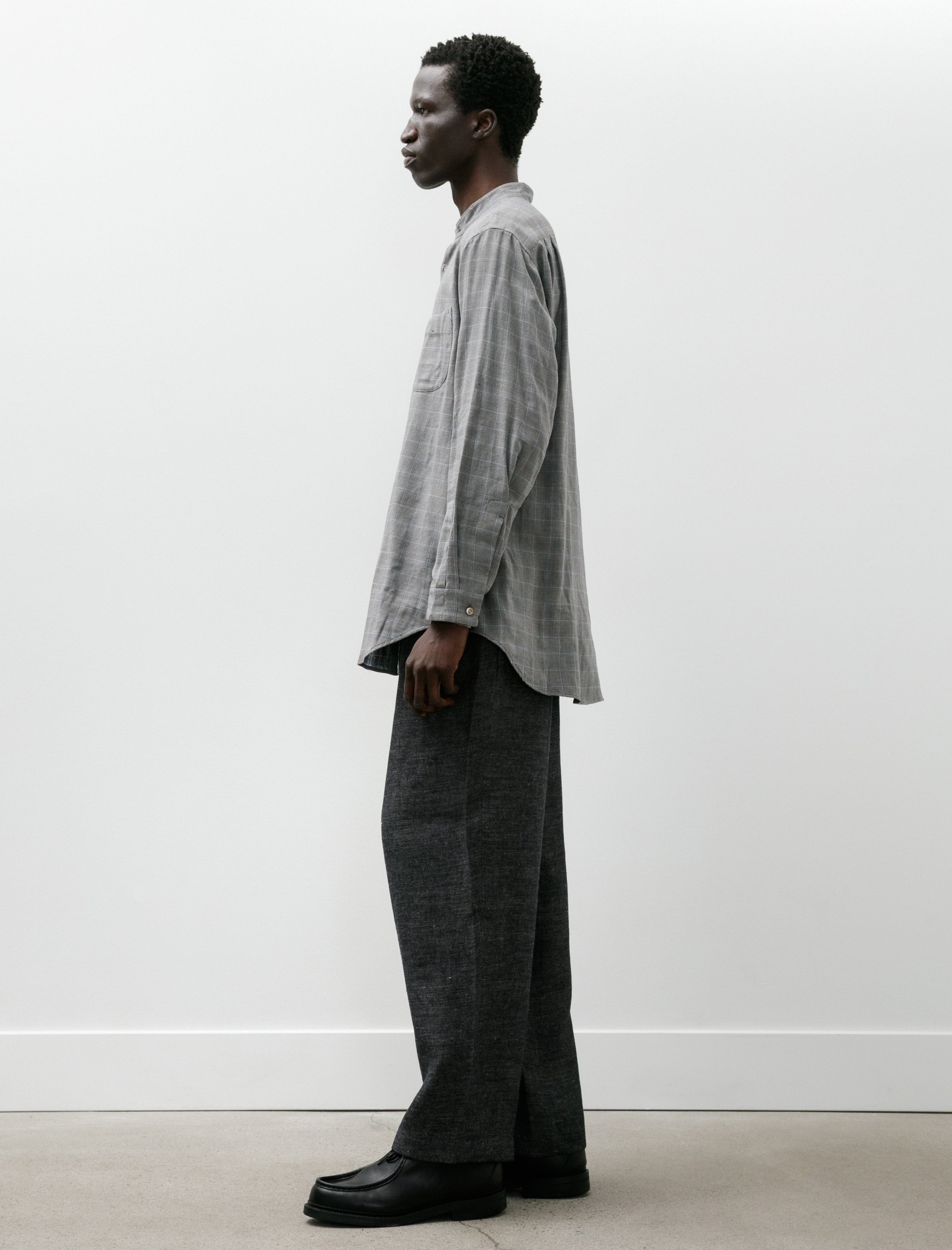 Gorsch Contrast Face Check Gauze Cotton Stand Collar Shirt