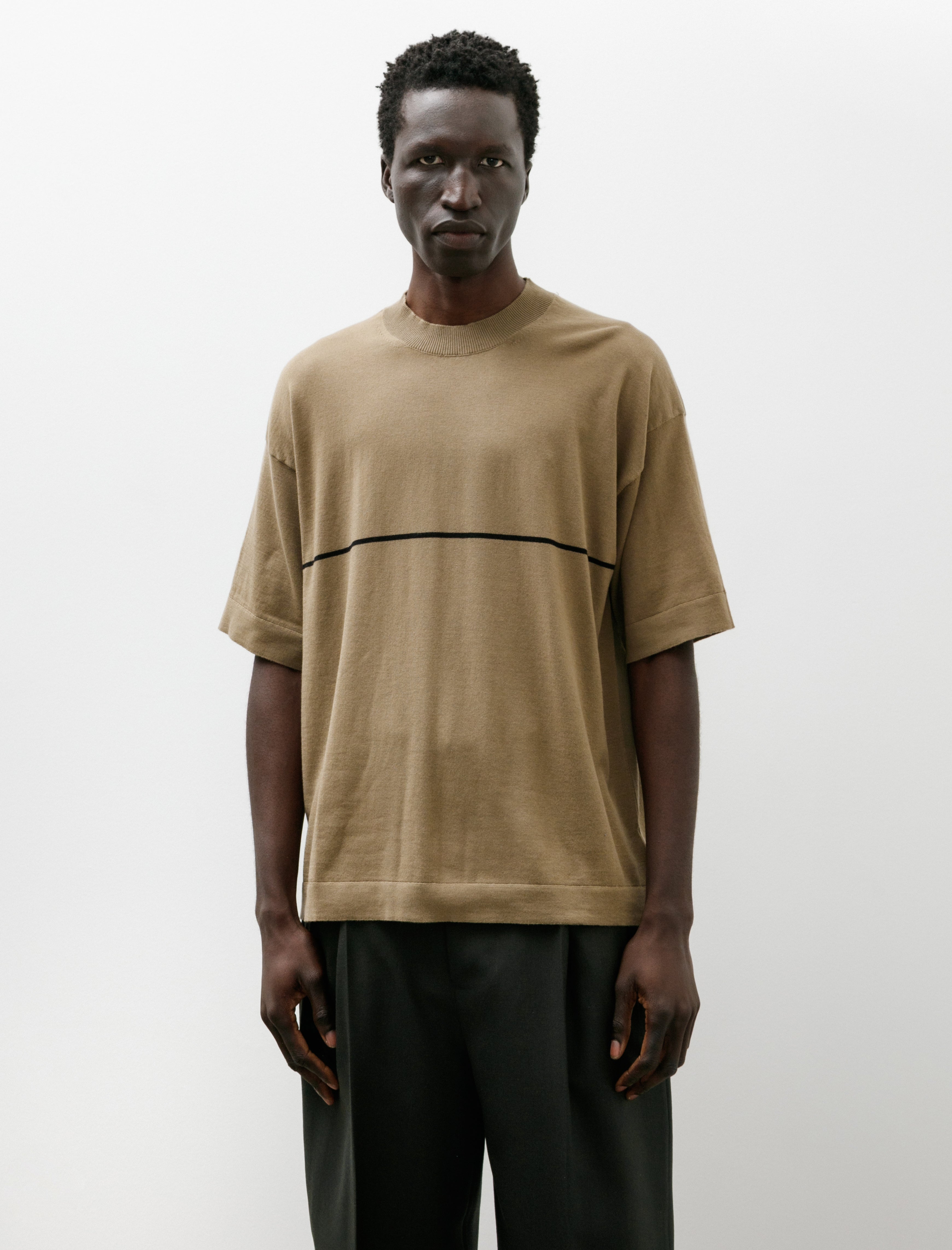 Margaret Howell Fine Stripe T-Shirt Fine Cotton Merino Lichen