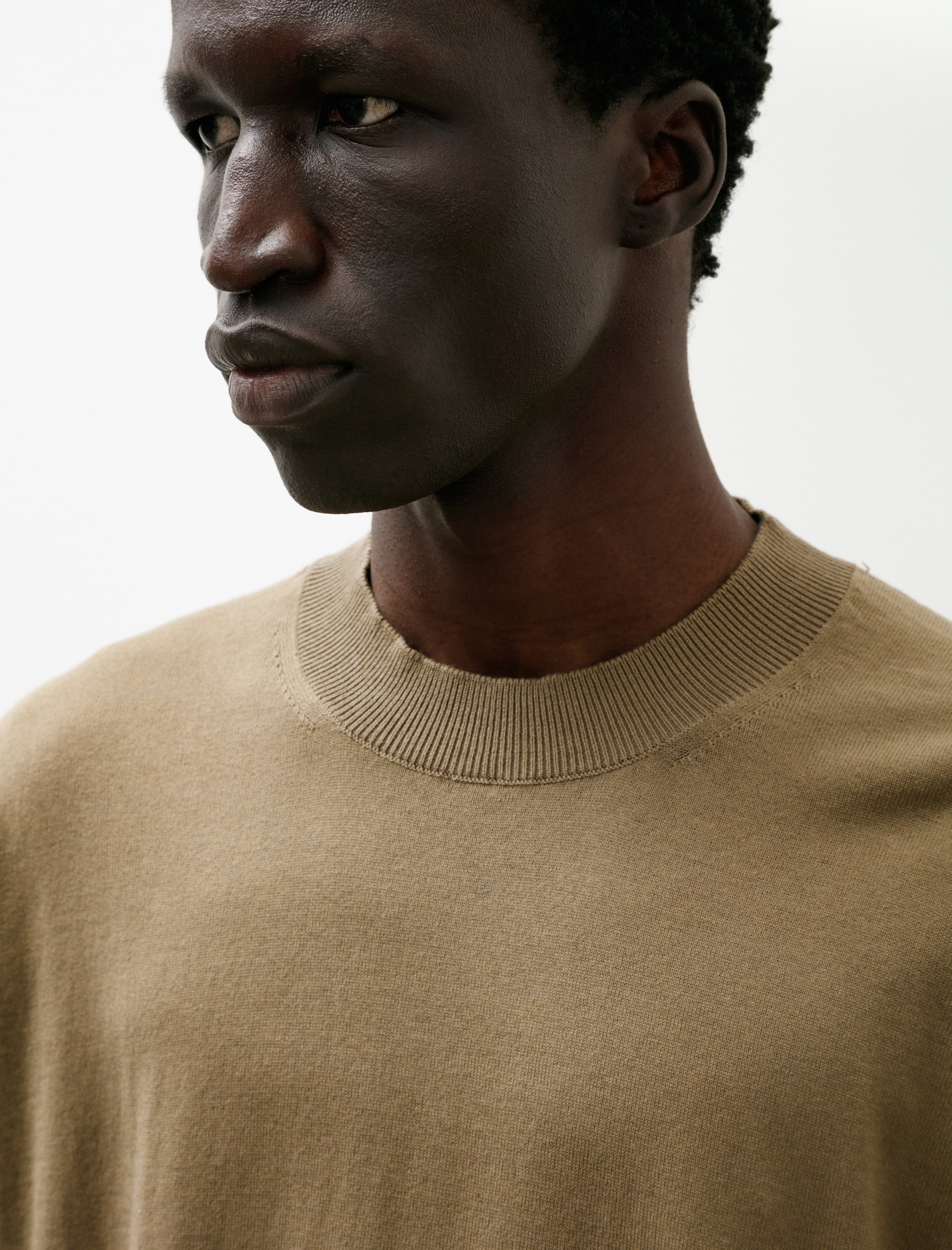 Margaret Howell Fine Stripe T-Shirt Fine Cotton Merino Lichen