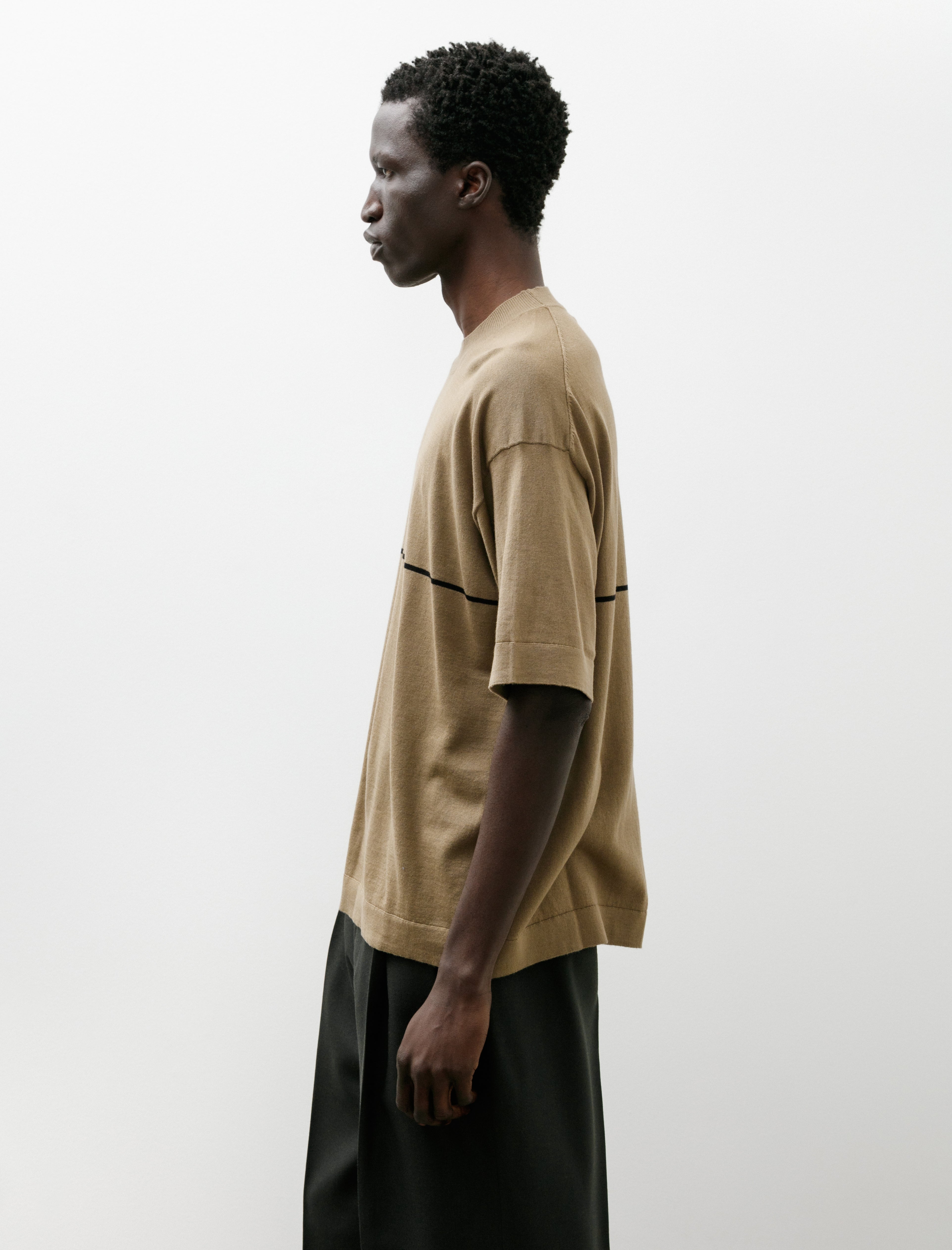 Margaret Howell Fine Stripe T-Shirt Fine Cotton Merino Lichen