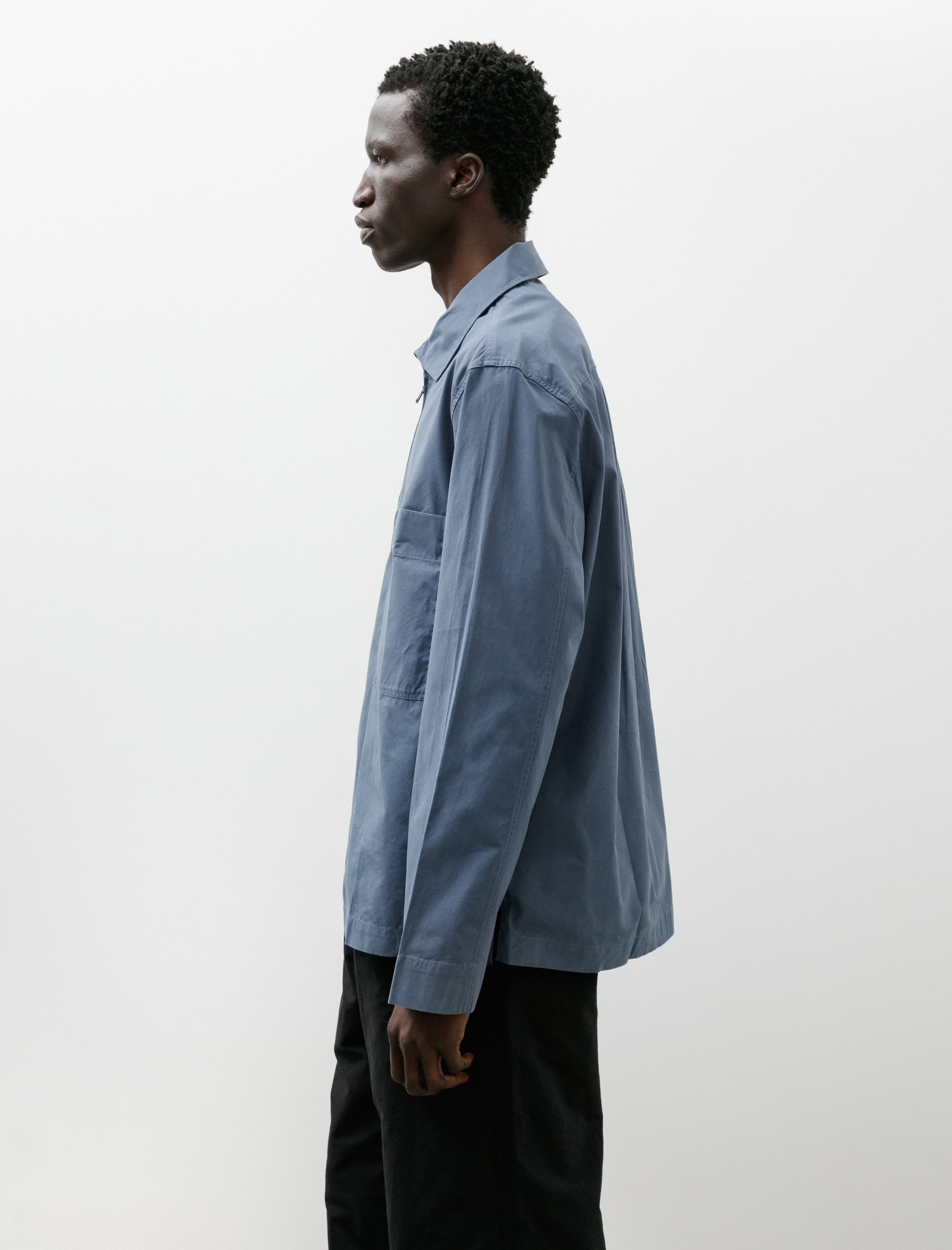 Margaret Howell MHL Long Sleeve Half Zip Shirt Sanded Poplin Uniform Blue