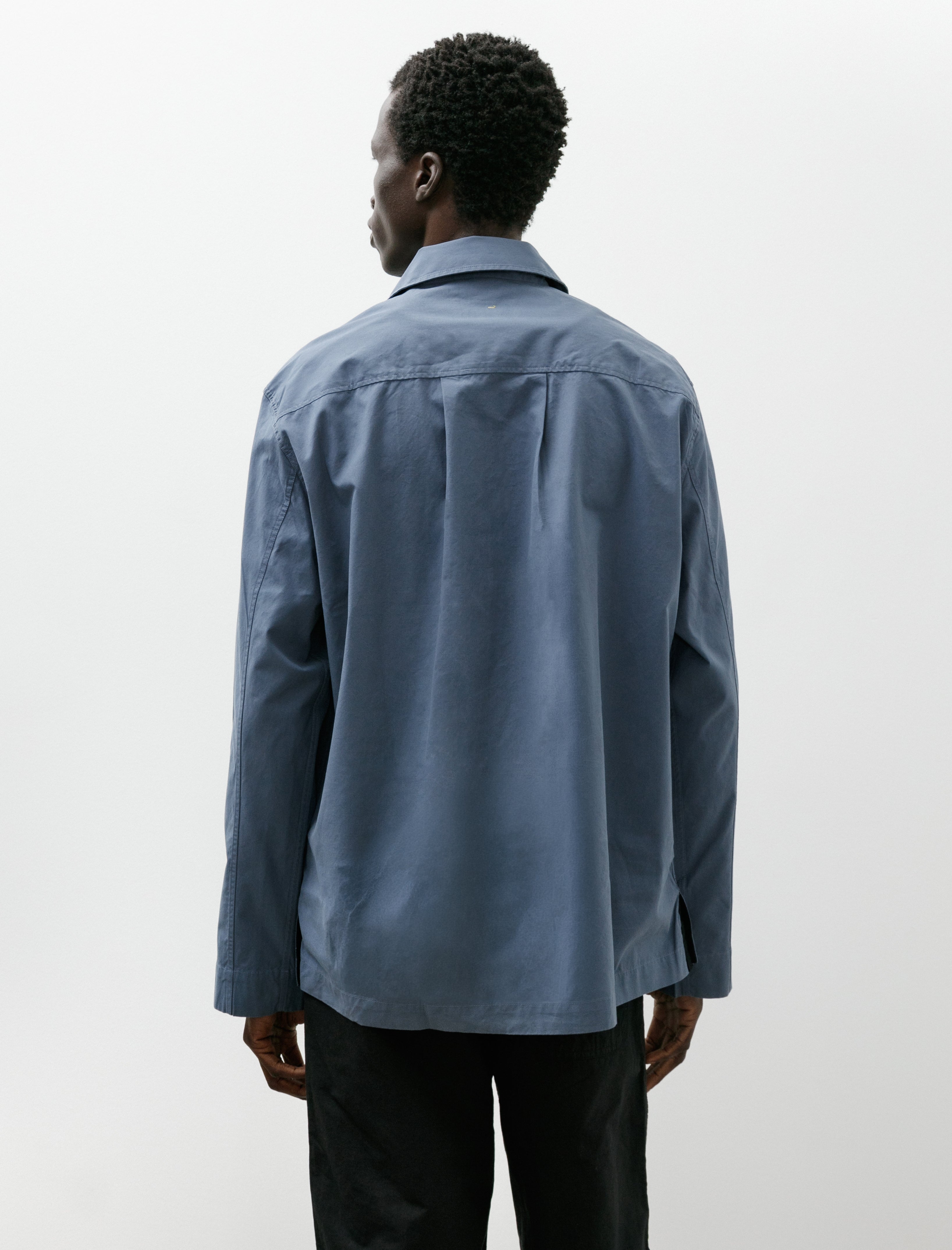 Margaret Howell MHL Long Sleeve Half Zip Shirt Sanded Poplin Uniform Blue