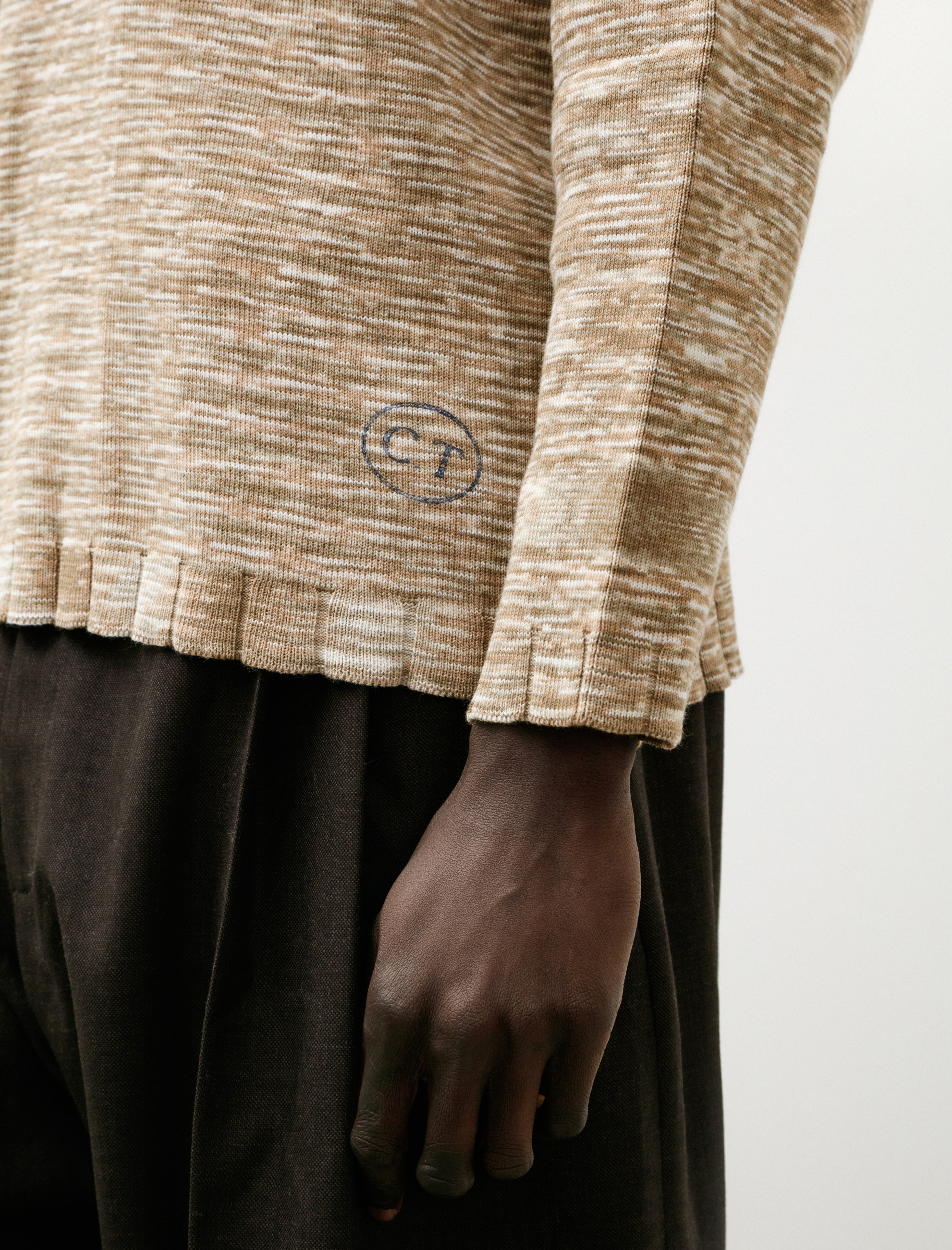 Cecile Tulkens Drop Shoulder Crewneck Full Needle Space Dye Beige