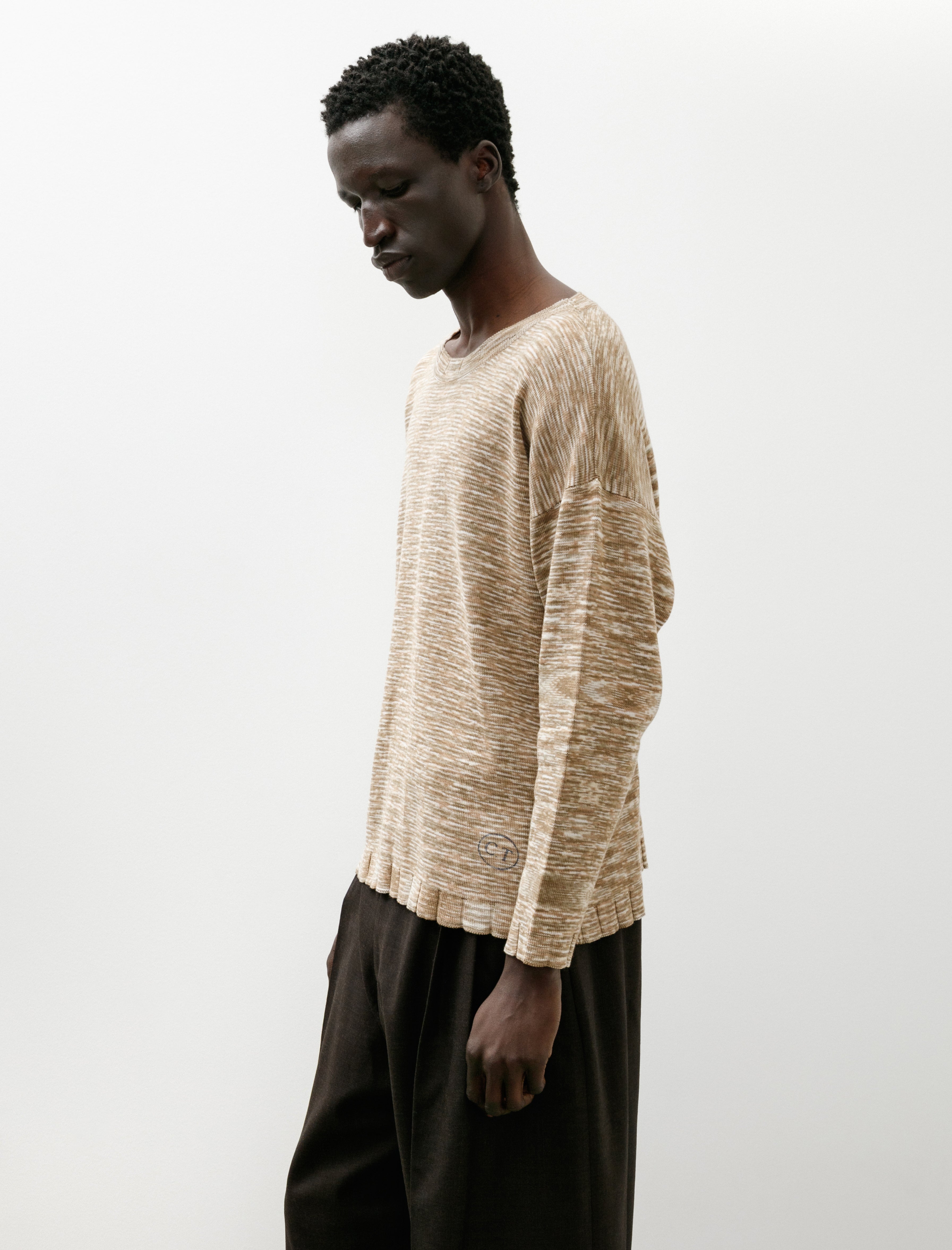 Cecile Tulkens Drop Shoulder Crewneck Full Needle Space Dye Beige