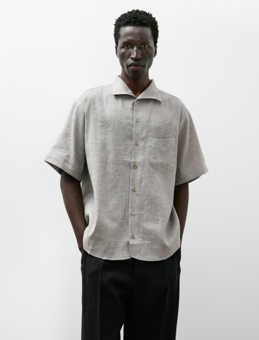 Gorsch Yak Mixed L/C Italian Collar Short Sleeve Shirt Light Grey