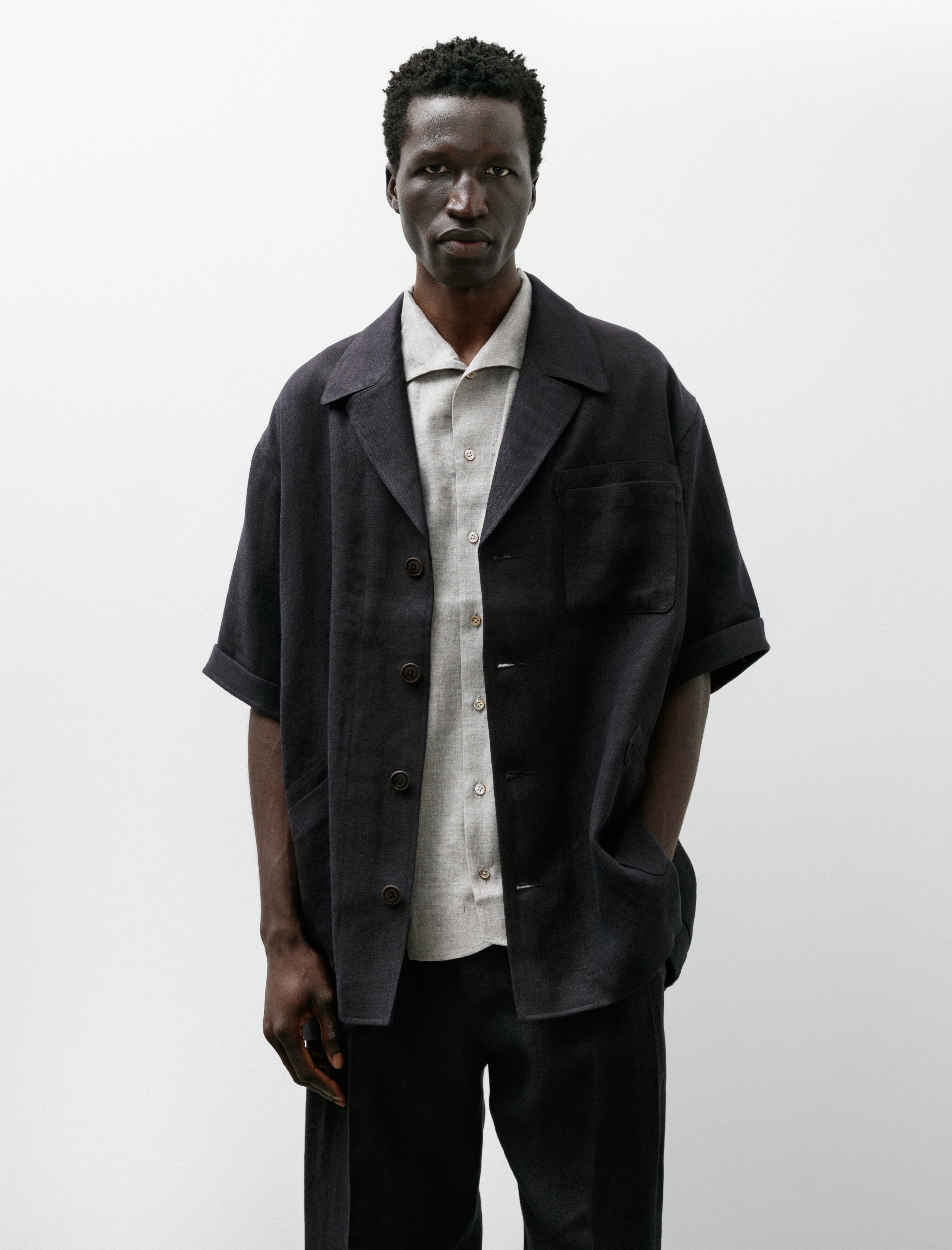 Gorsch Wide Short Sleeve Peaked Jacket Navy Brown