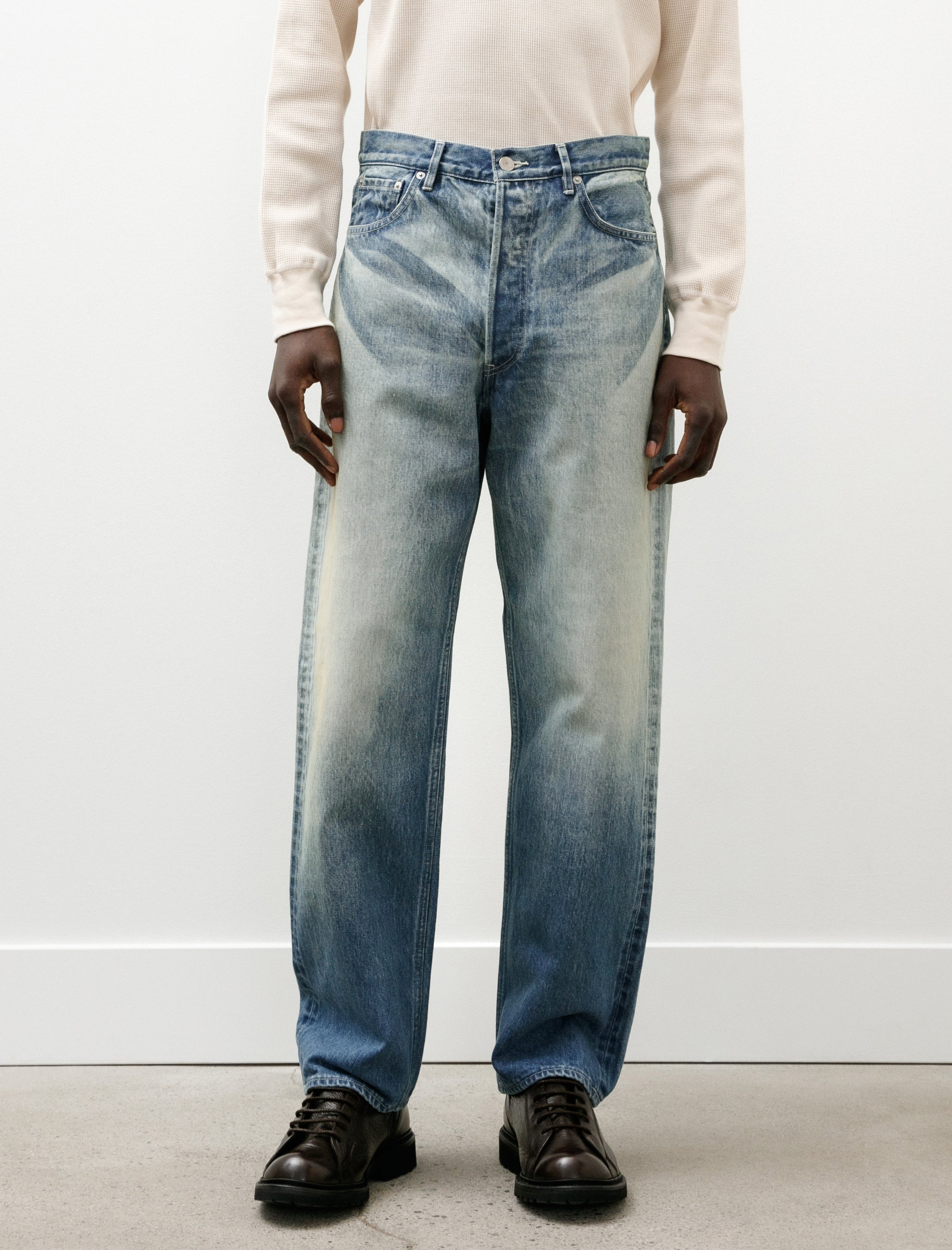 Auralee Selvedge Faded Heavy Denim Wide Pants