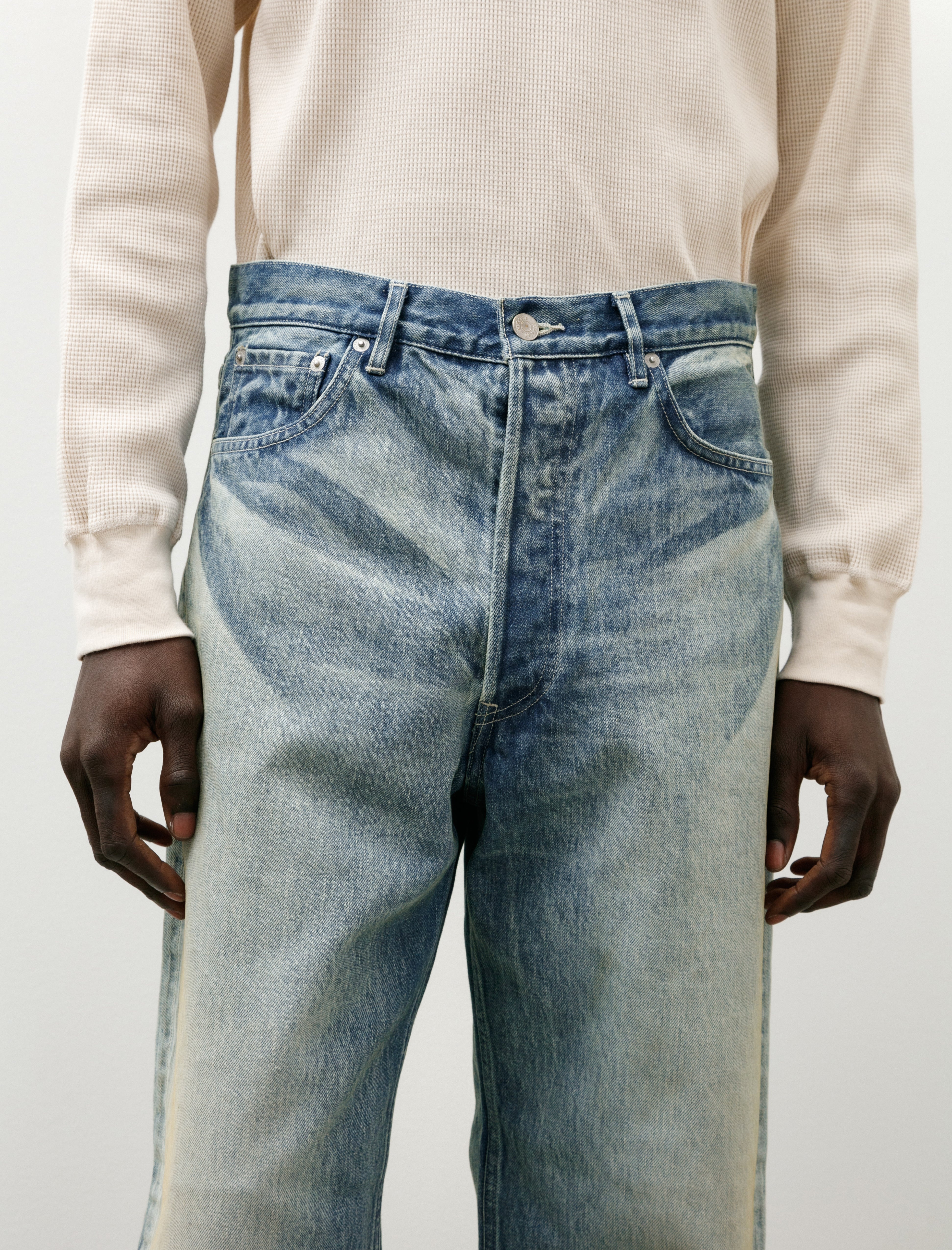 Auralee Selvedge Faded Heavy Denim Wide Pants