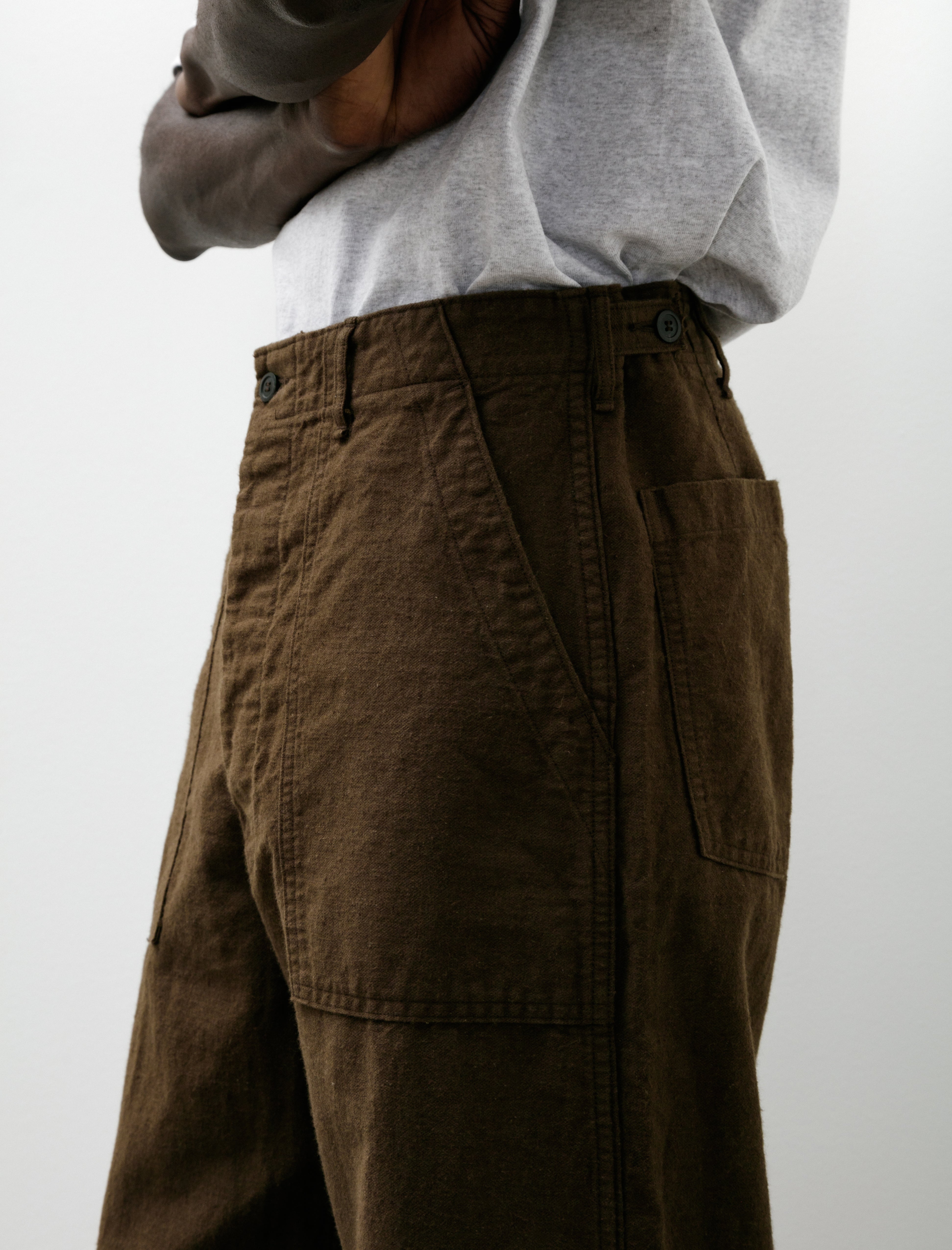 orSlow Relax Fit Cotton Linen Moleskin Fatigue Pants Coffee Brown