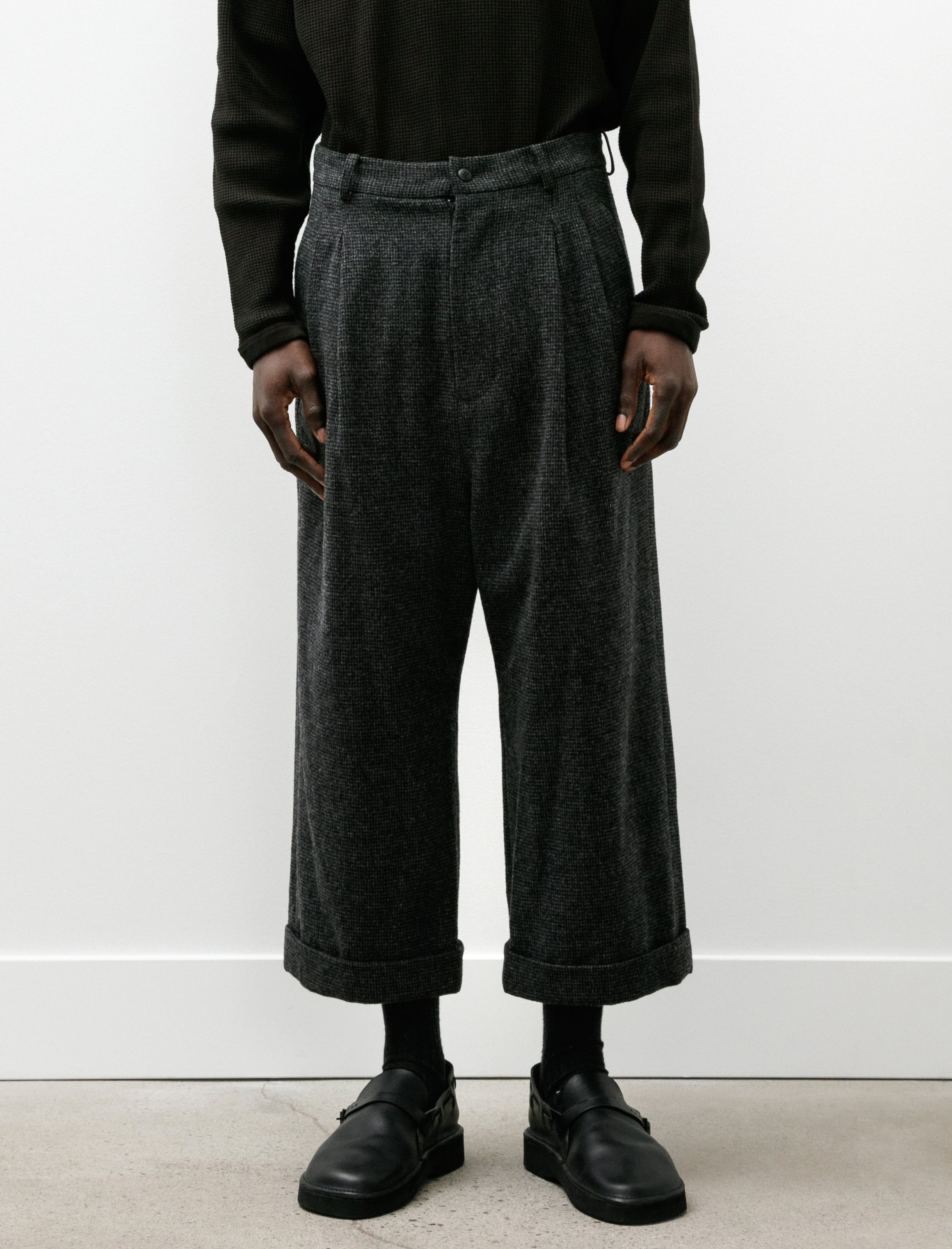 Yoko Sakamoto Double Pleated Cropped Trousers Houndstooth