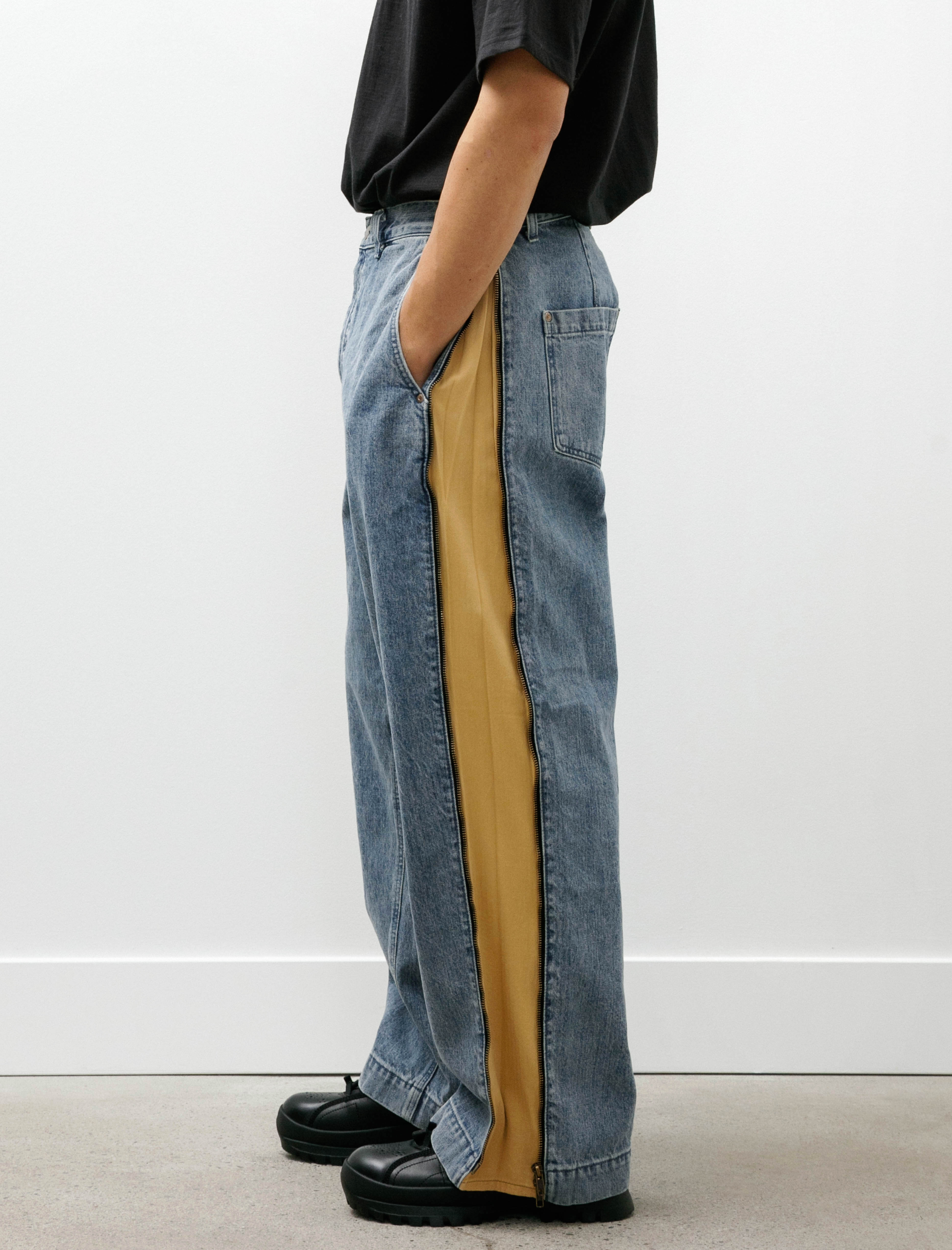 Working Zip Jean Indigo Denim Stone Wash