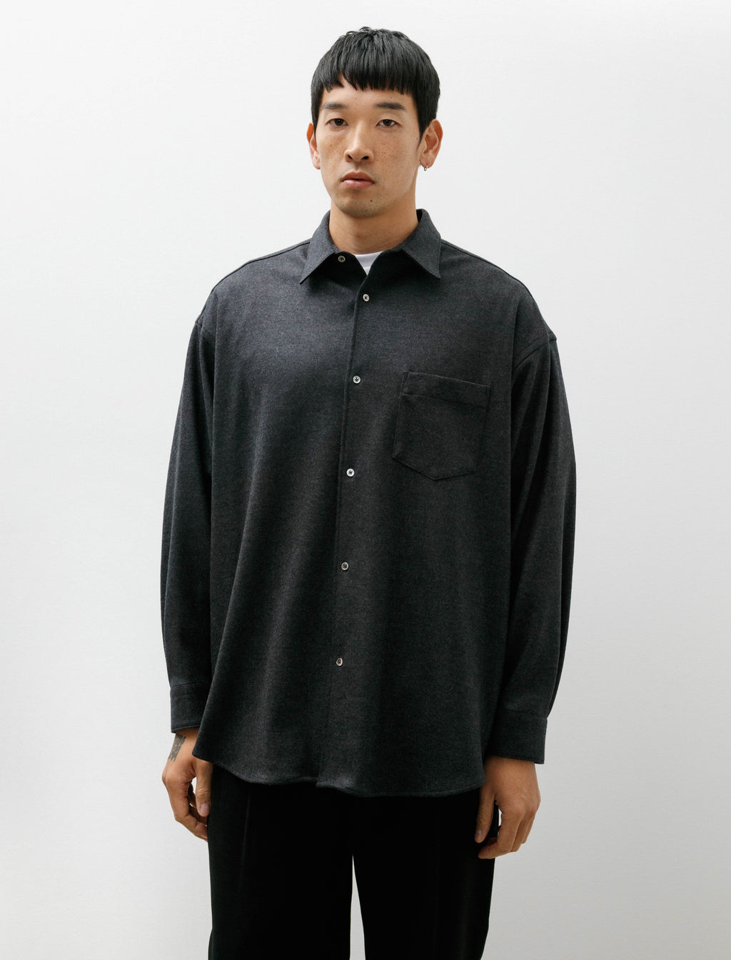 Graphpaper Wool Smooth Flannel Oversized Regular Collar Shirt Grey