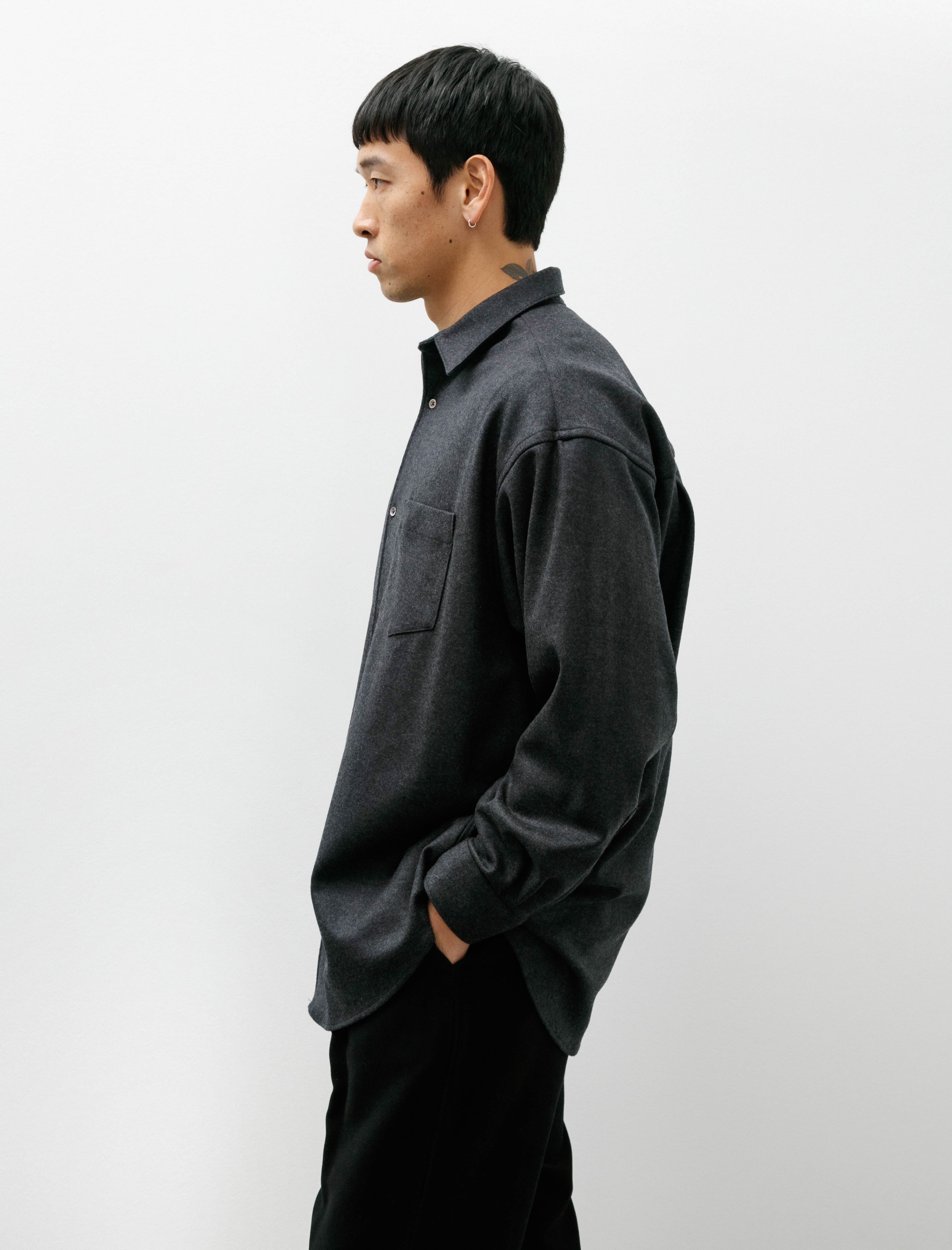 Graphpaper Wool Smooth Flannel Oversized Regular Collar Shirt Grey