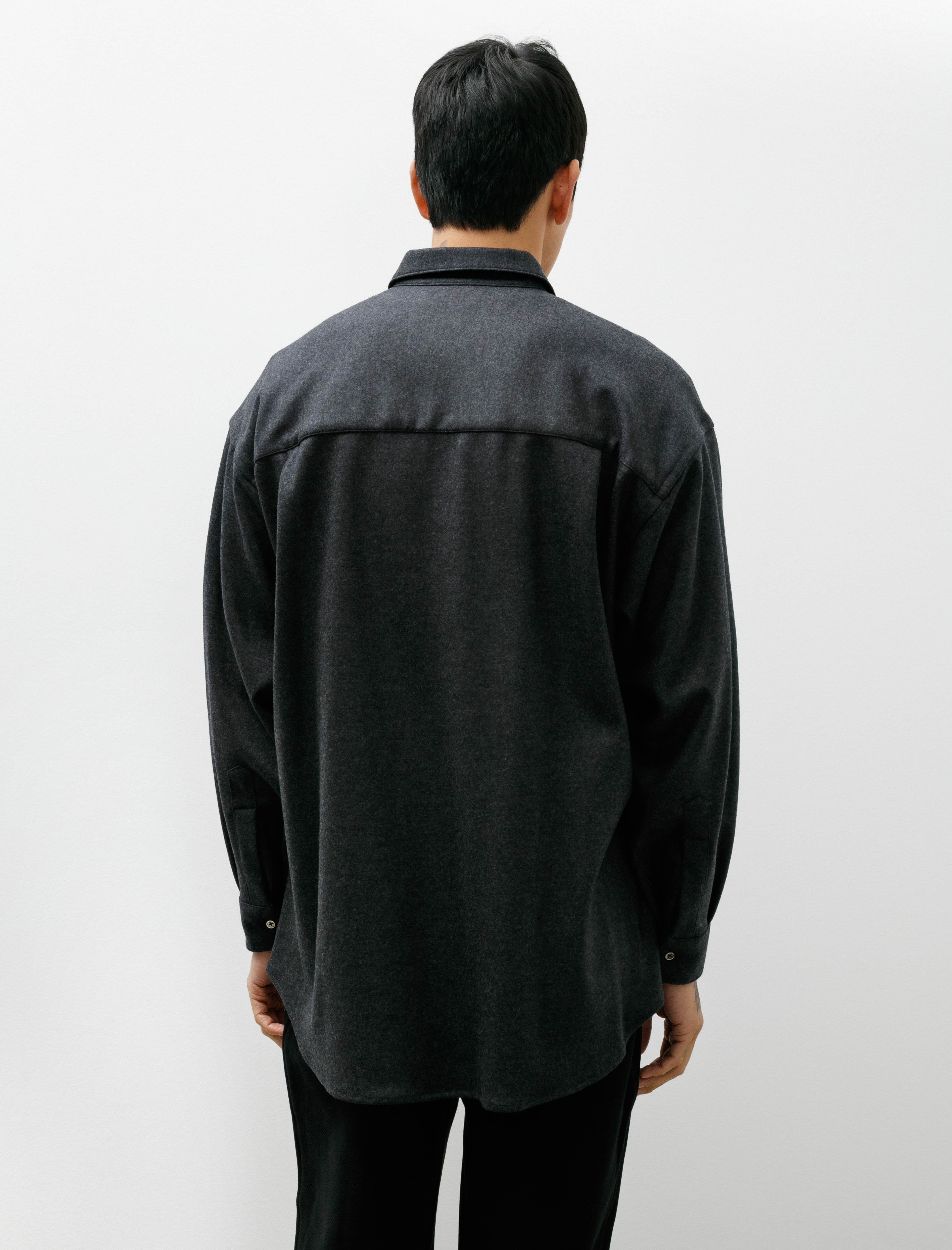 Graphpaper Wool Smooth Flannel Oversized Regular Collar Shirt Grey