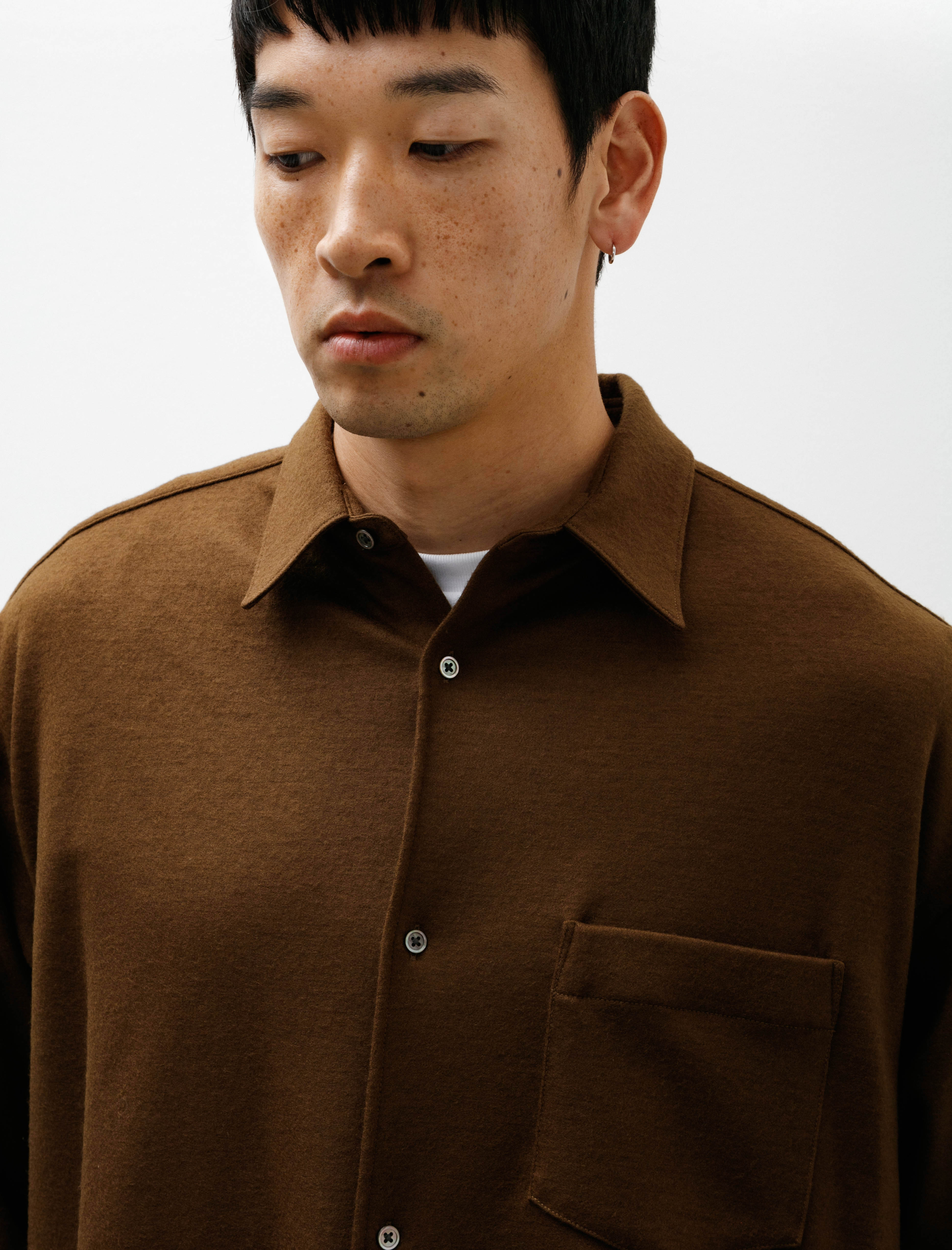 Graphpaper Wool Smooth Flannel Oversized Regular Collar Shirt Brown