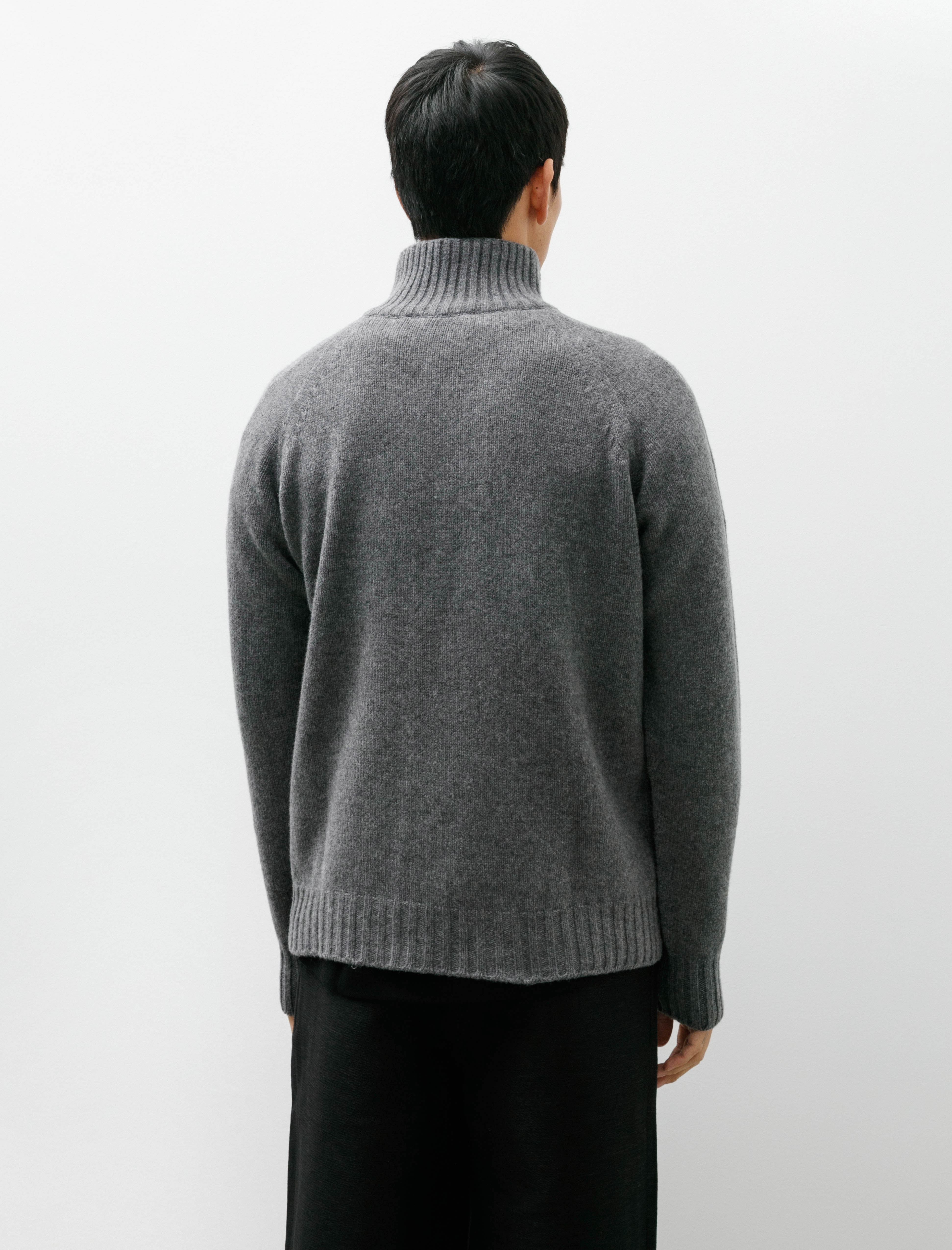 Margaret Howell Zip Mock Neck Soft Spun Wool Cashmere Grey Melange