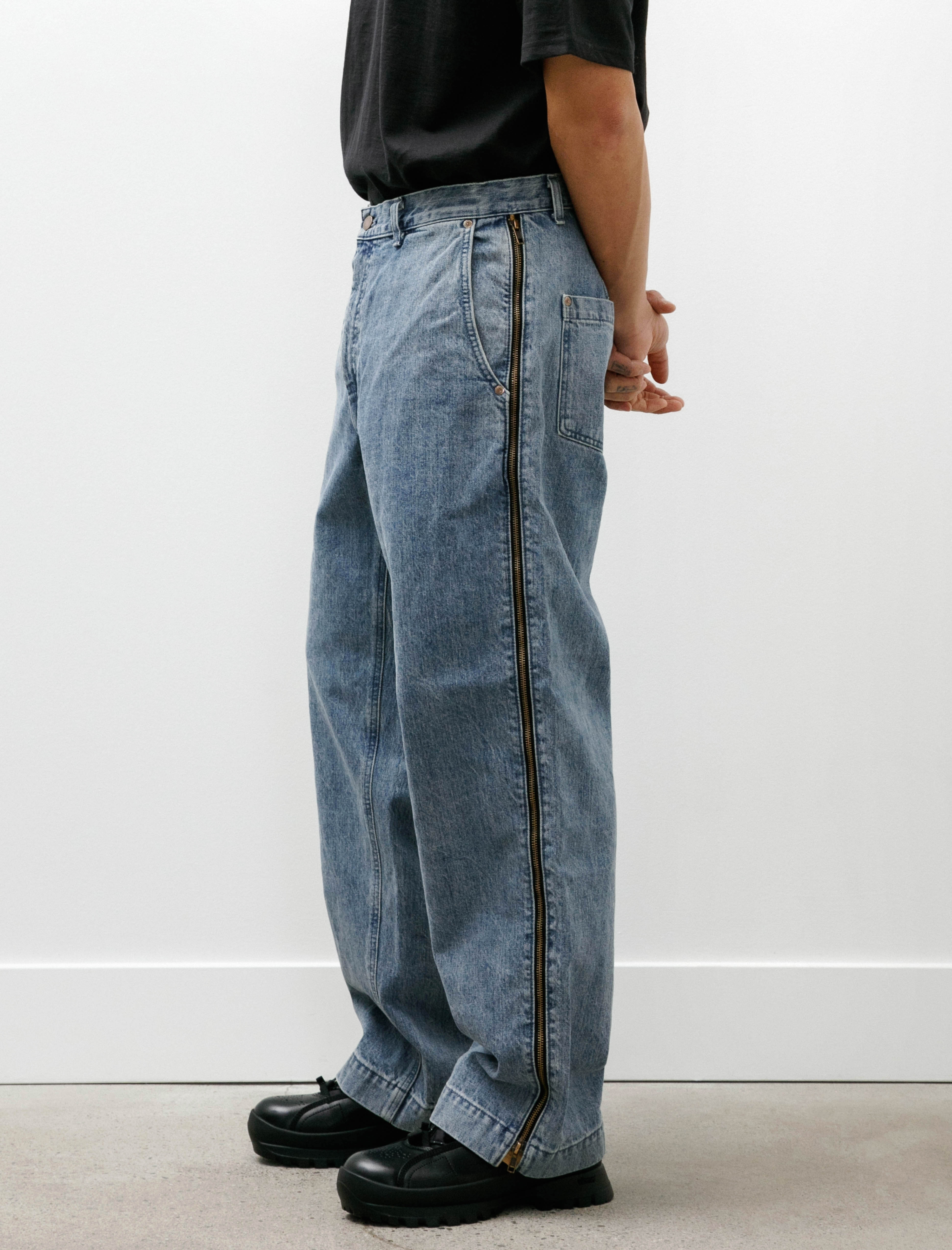 Working Zip Jean Indigo Denim Stone Wash