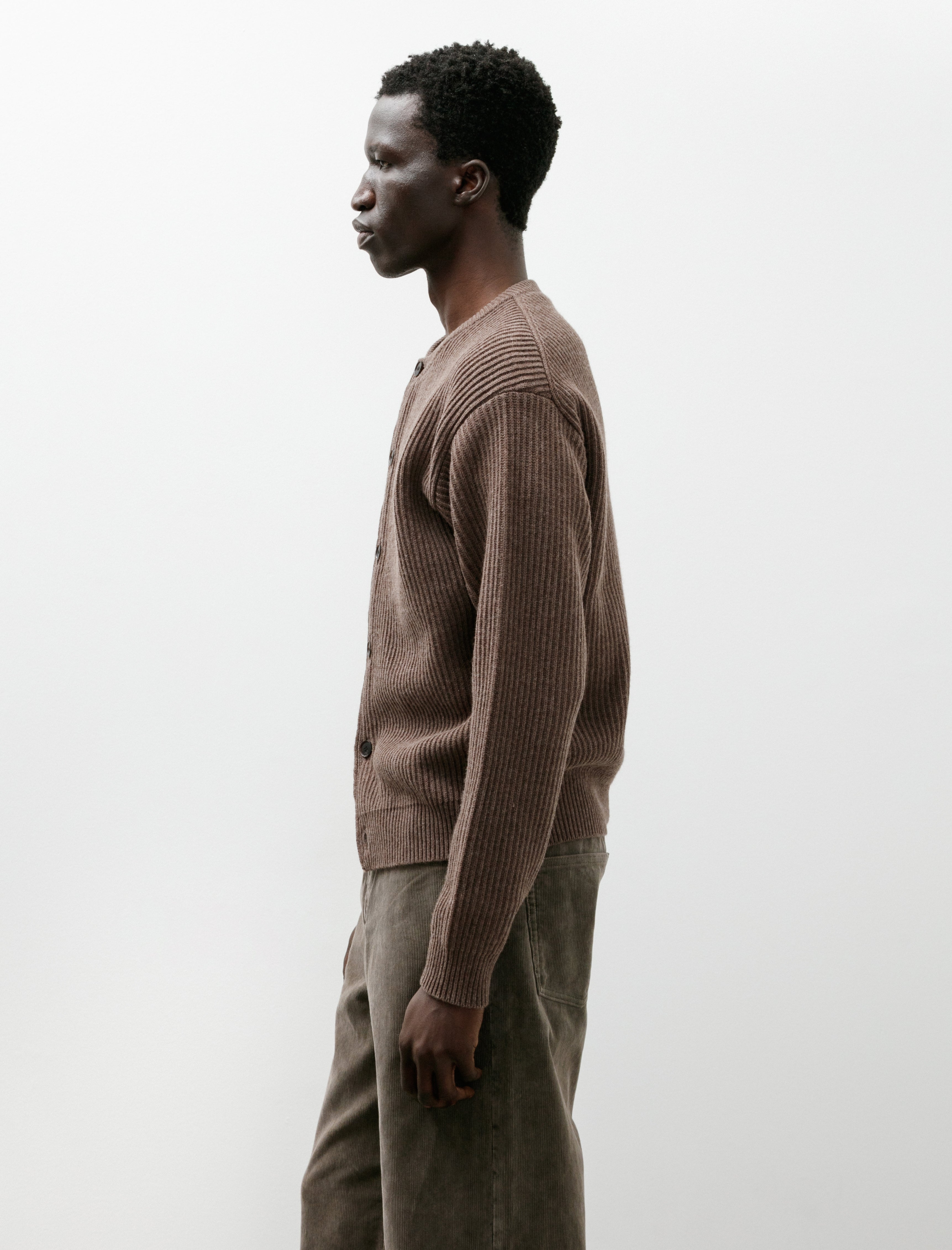 AURALEE x TEKLA Cashmere Crewneck Cardigan Soil Brown