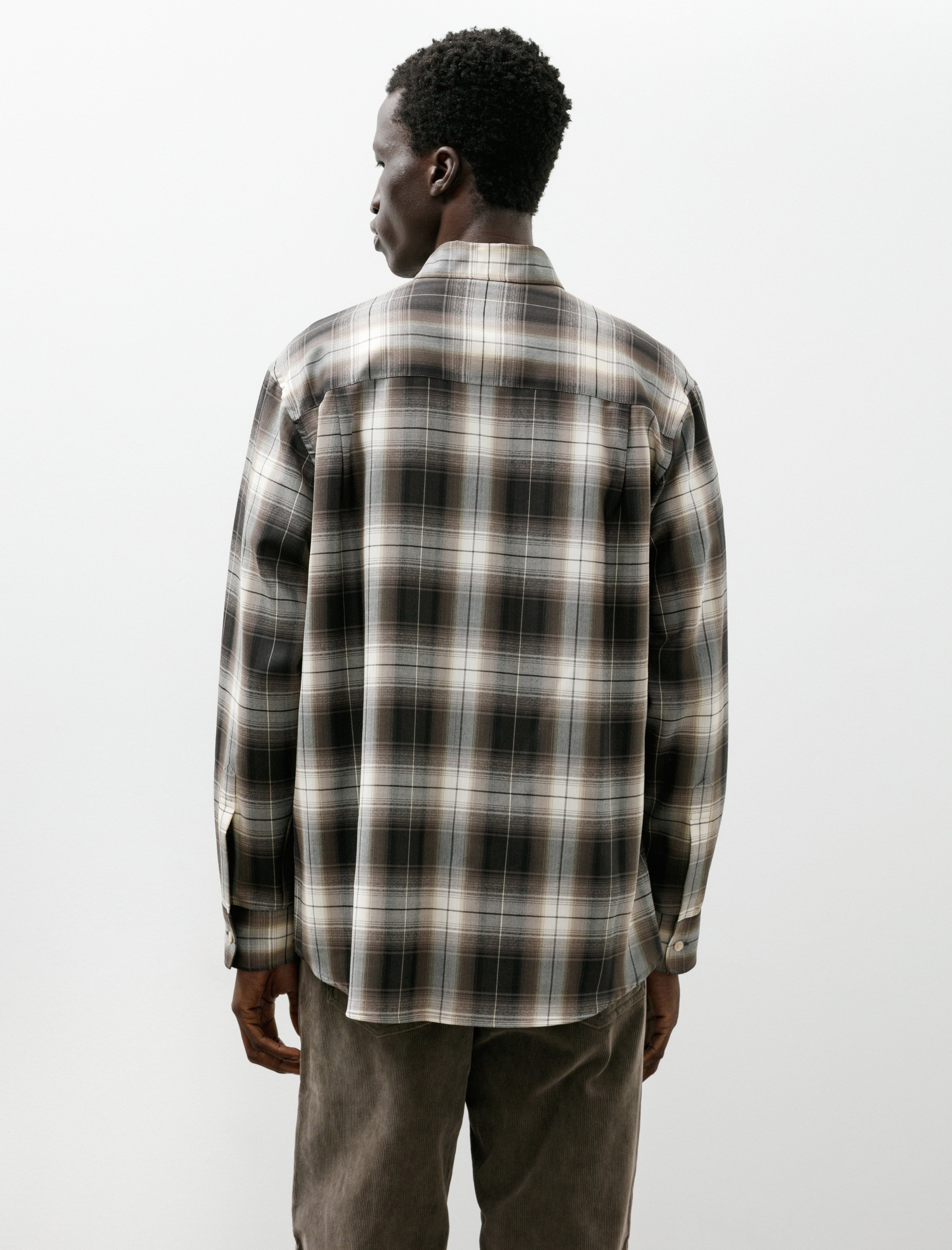 Auralee Super Light Wool Check Shirt Brown Charcoal