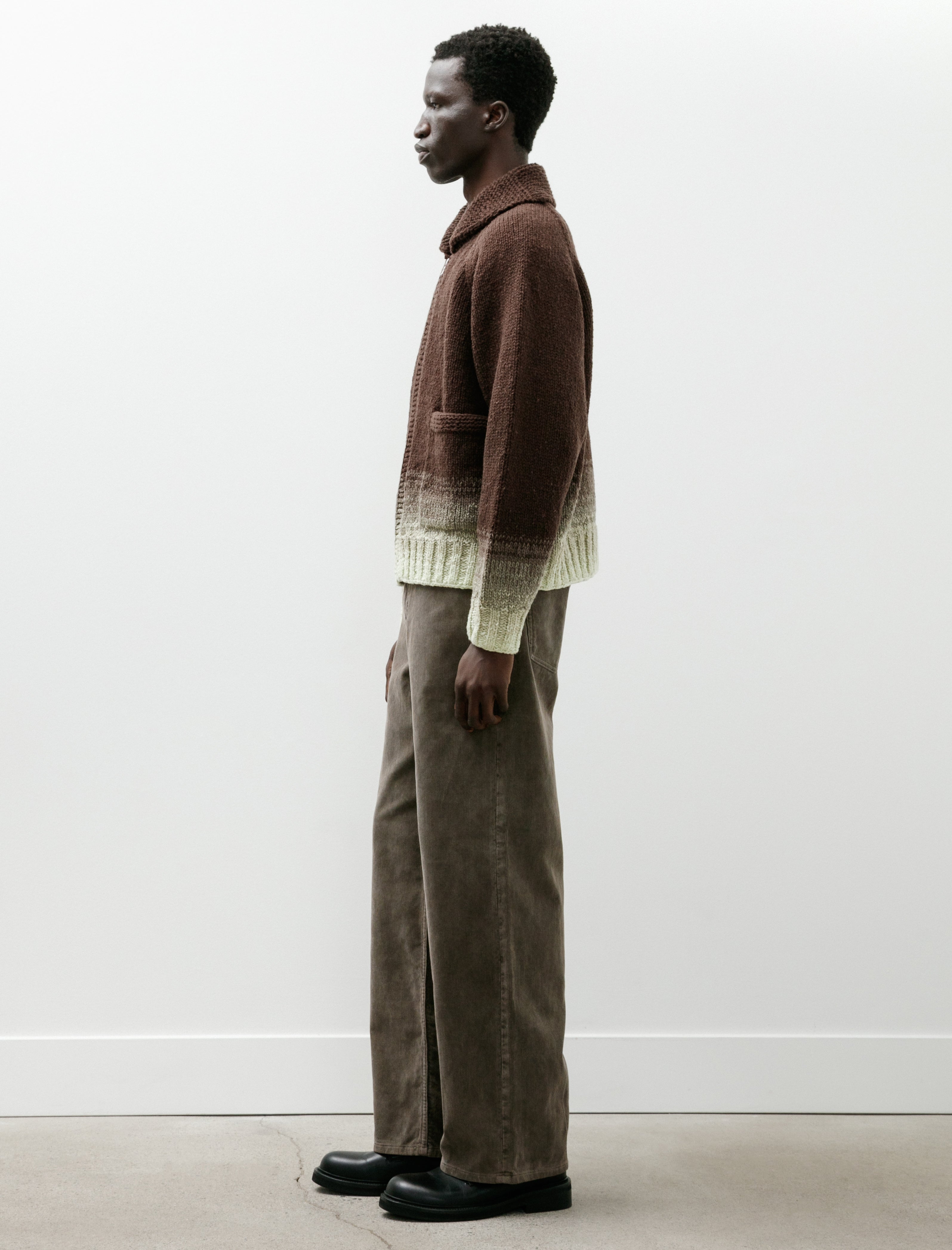 Auralee Wool Low-Gauge Knit Zip Cardigan Brown Gradation