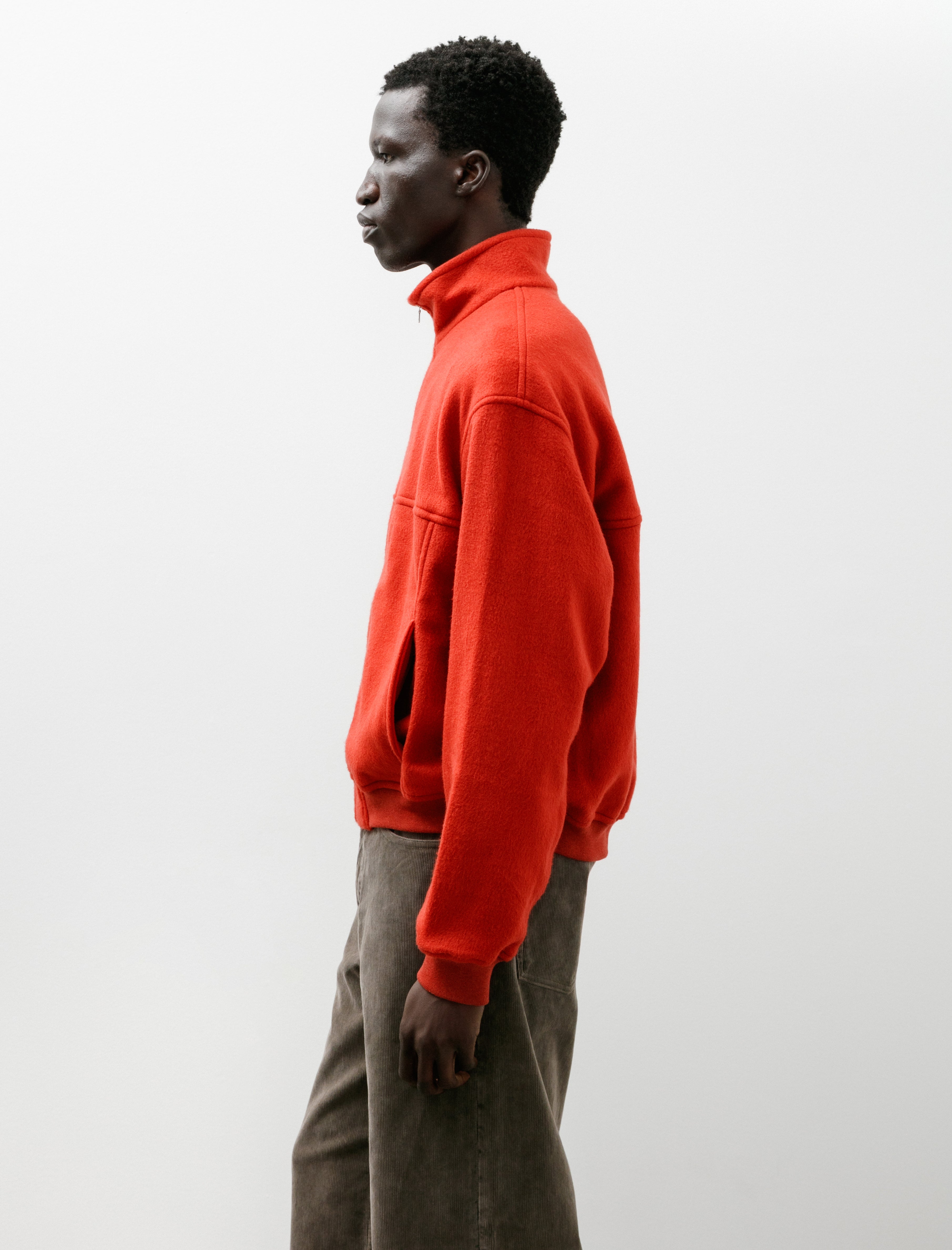 Auralee Pure Silk Comfort Fleece Zip Blouson Red