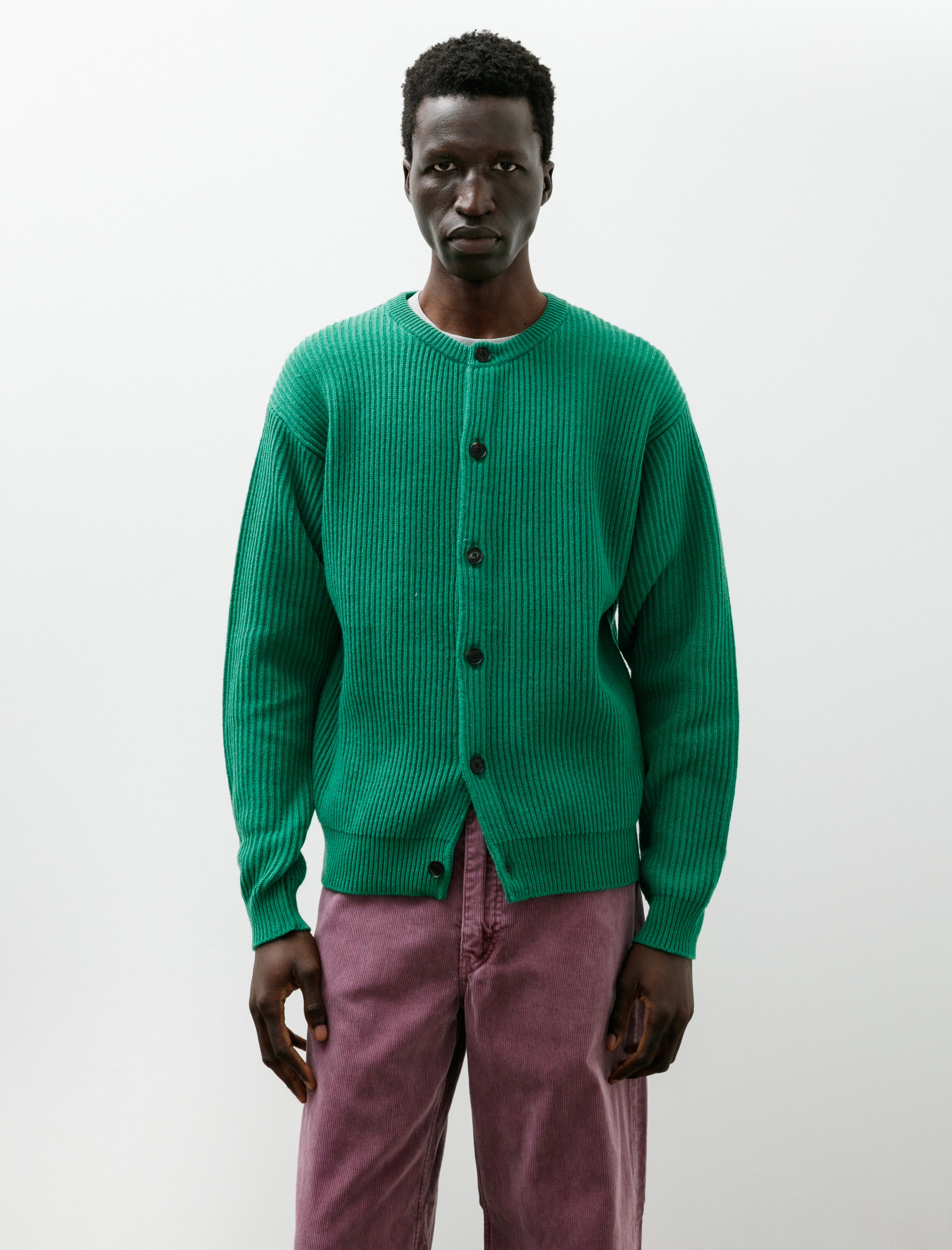 AURALEE x TEKLA Cashmere Crewneck Cardigan Forest Green