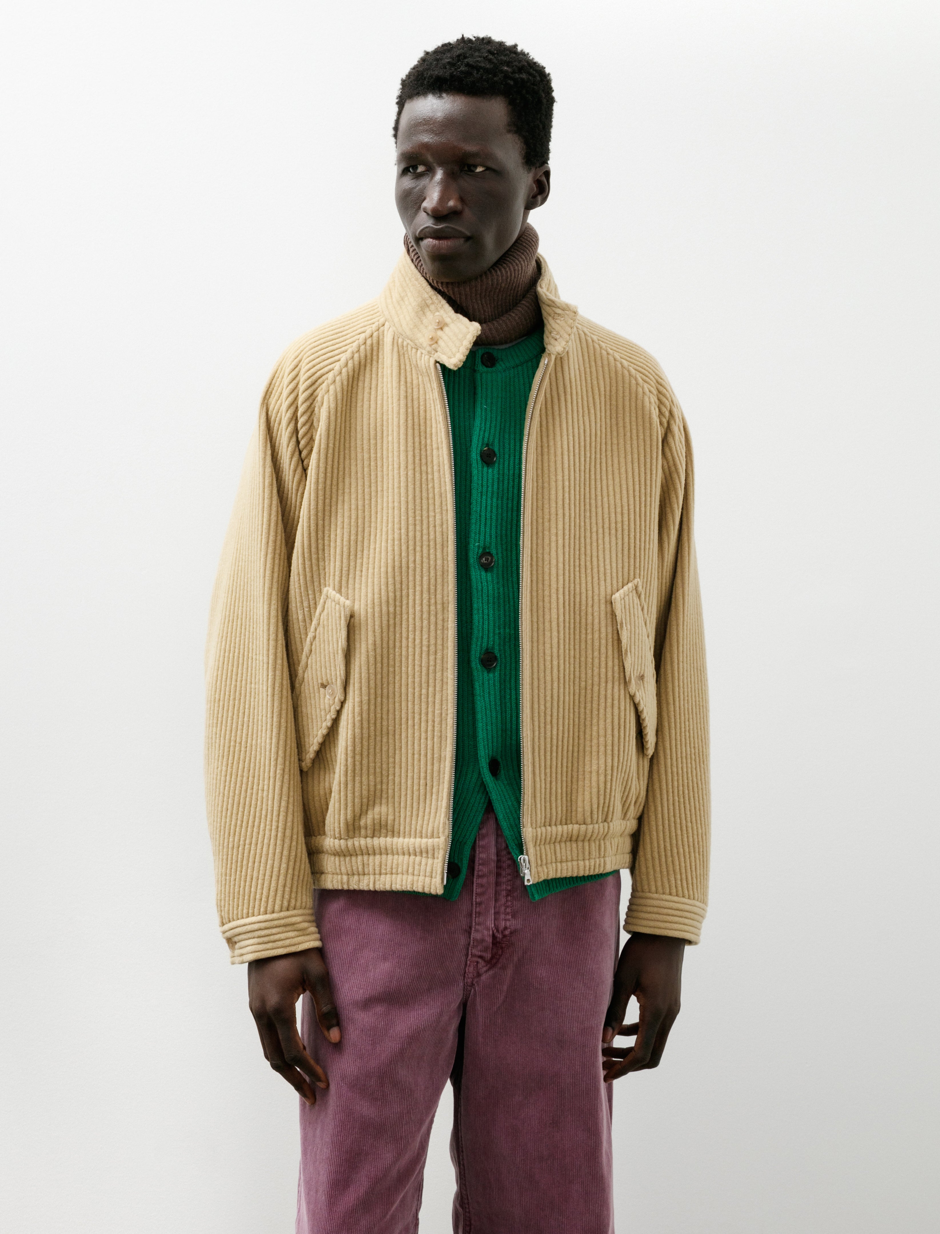 Auralee Wool Cashmere Corduroy Zip Blouson Camel Beige