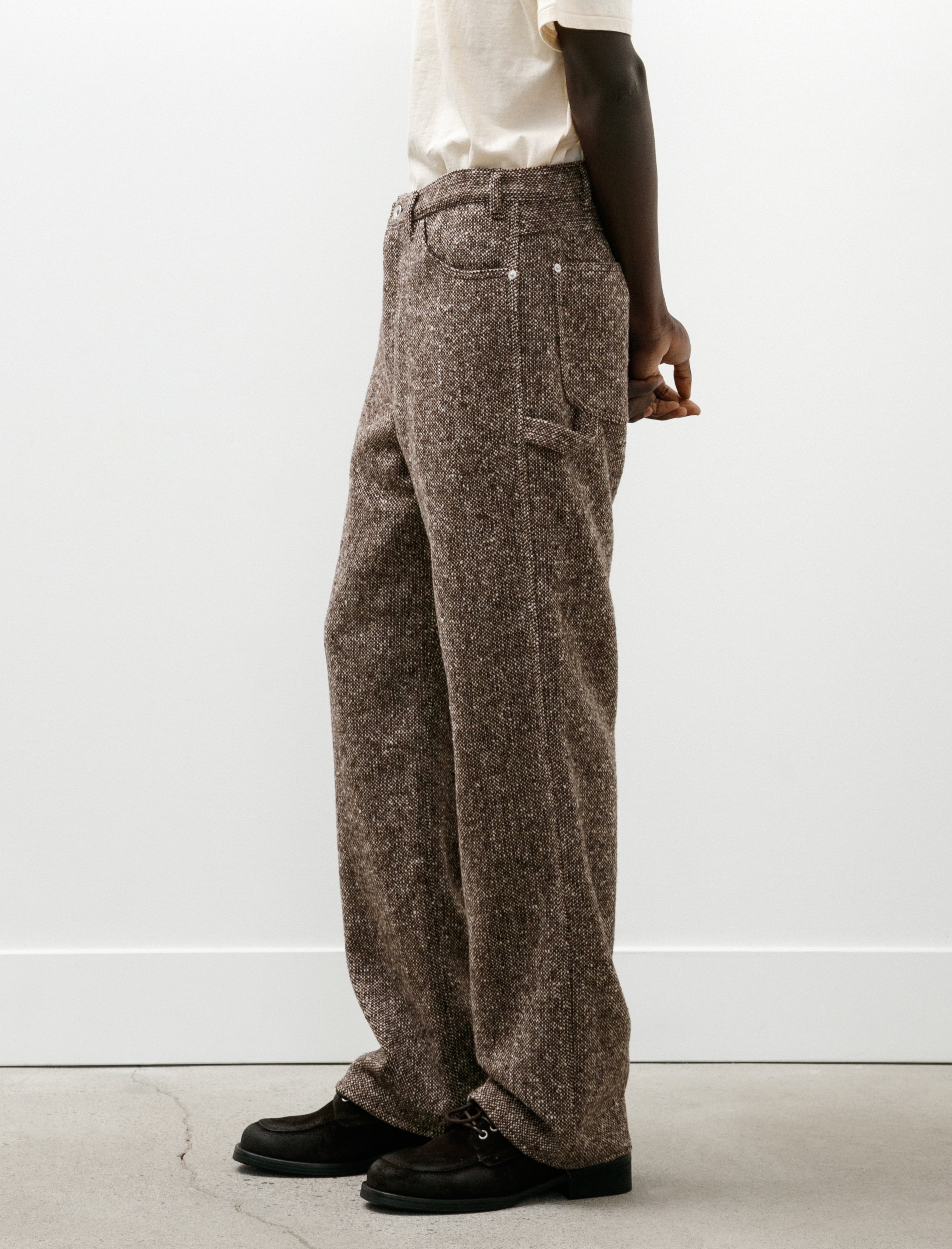Auralee Homespun Tweed Painter Pants Mix Brown