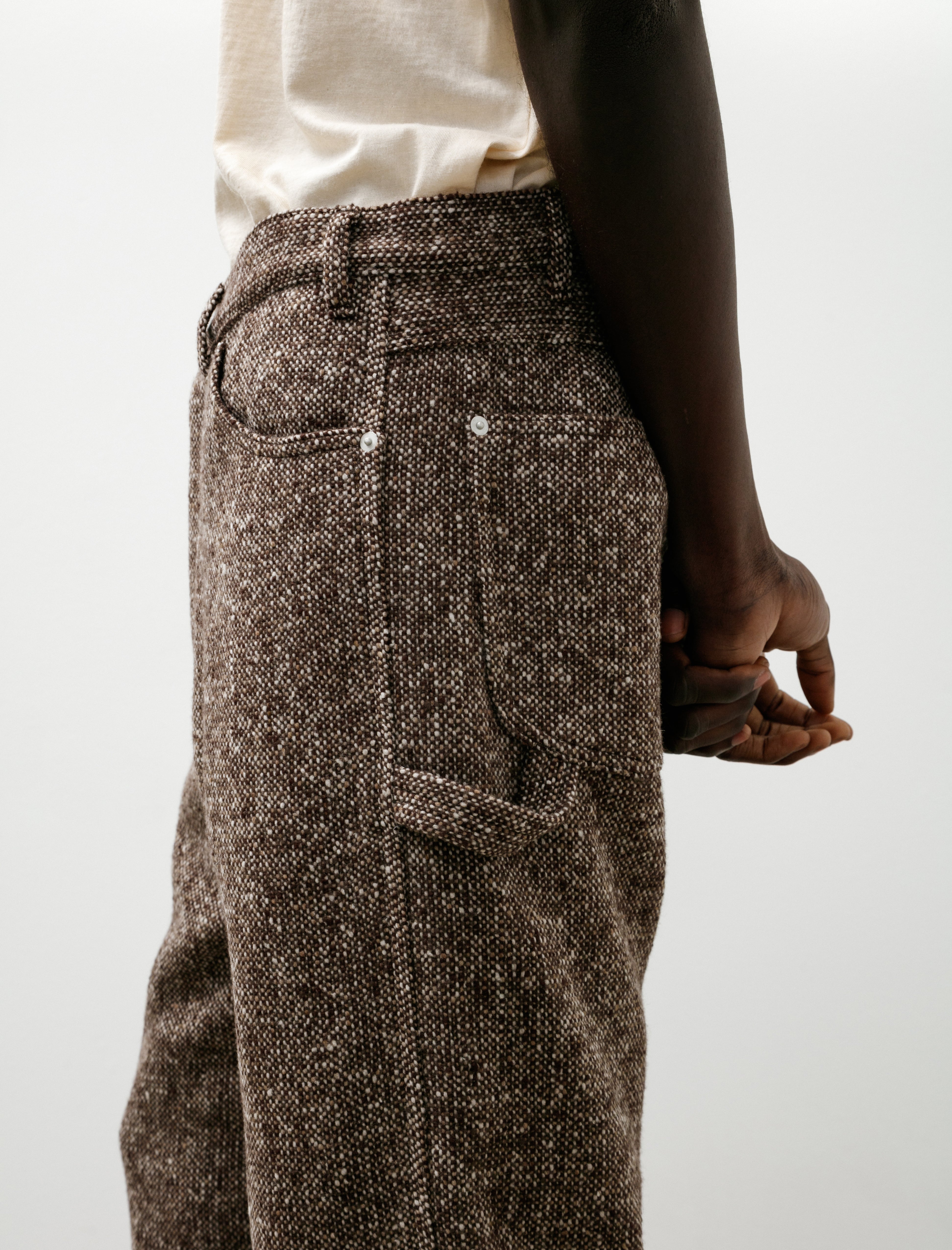 Auralee Homespun Tweed Painter Pants Mix Brown