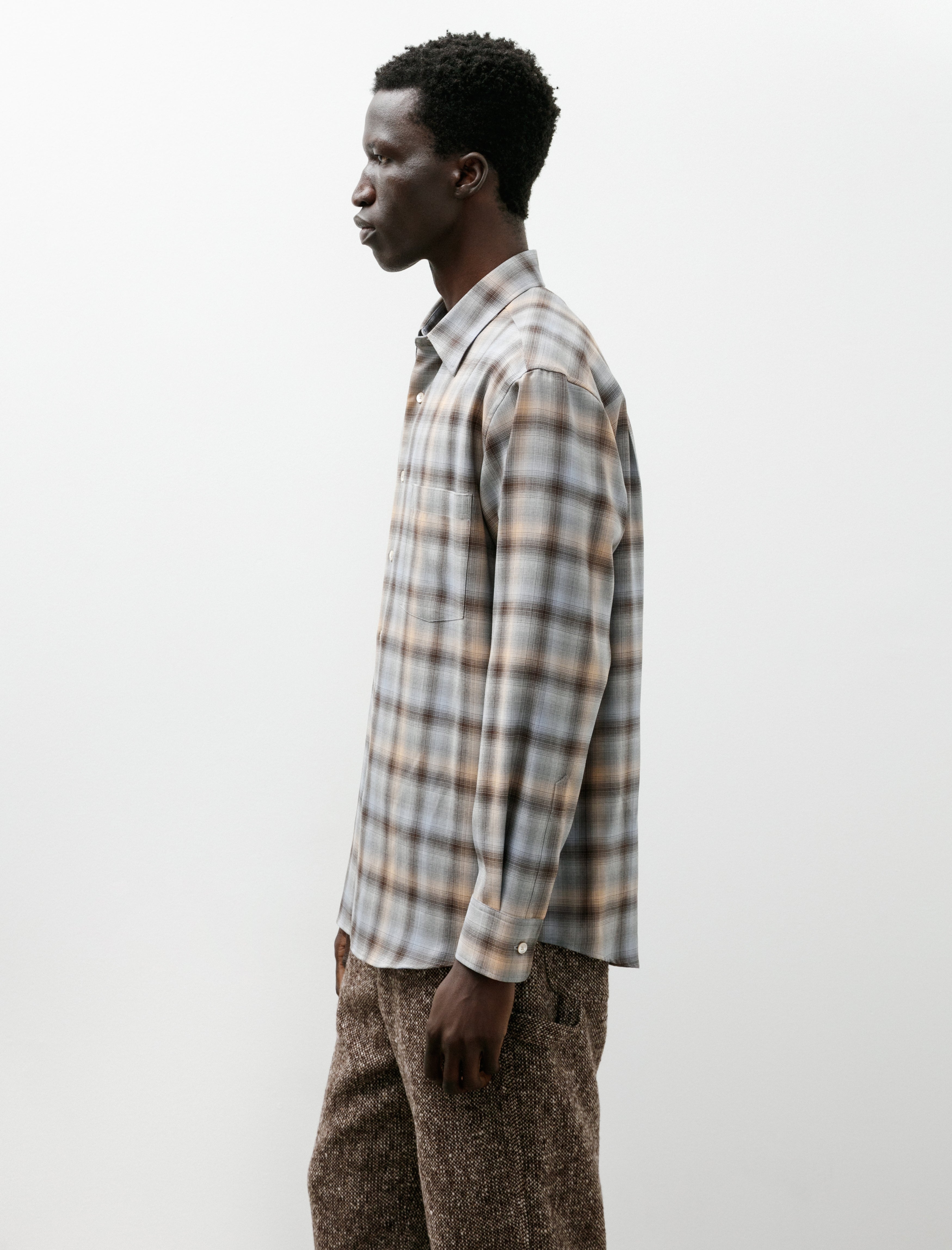 Super Light Wool Check Shirt Blue Orange