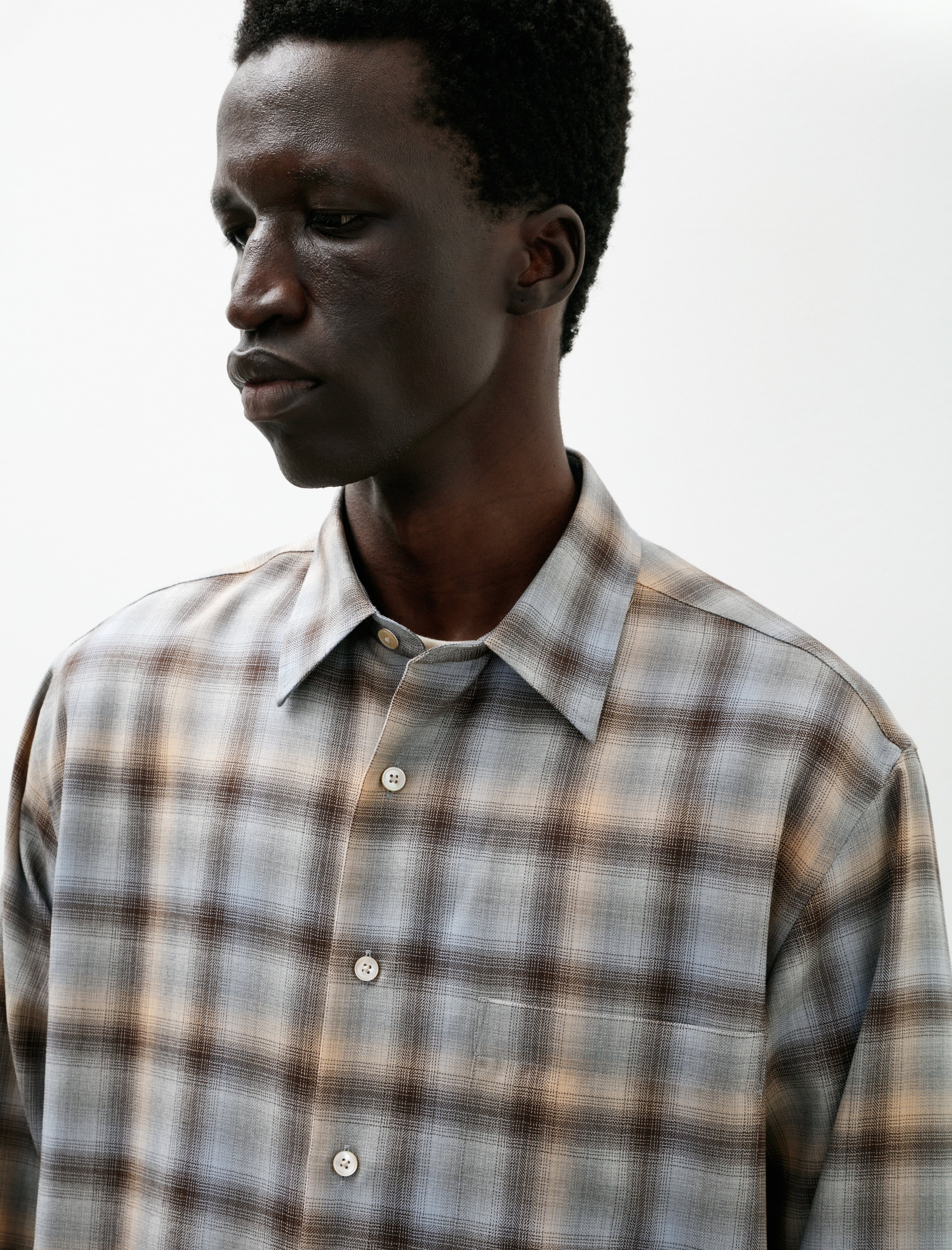 Super Light Wool Check Shirt Blue Orange