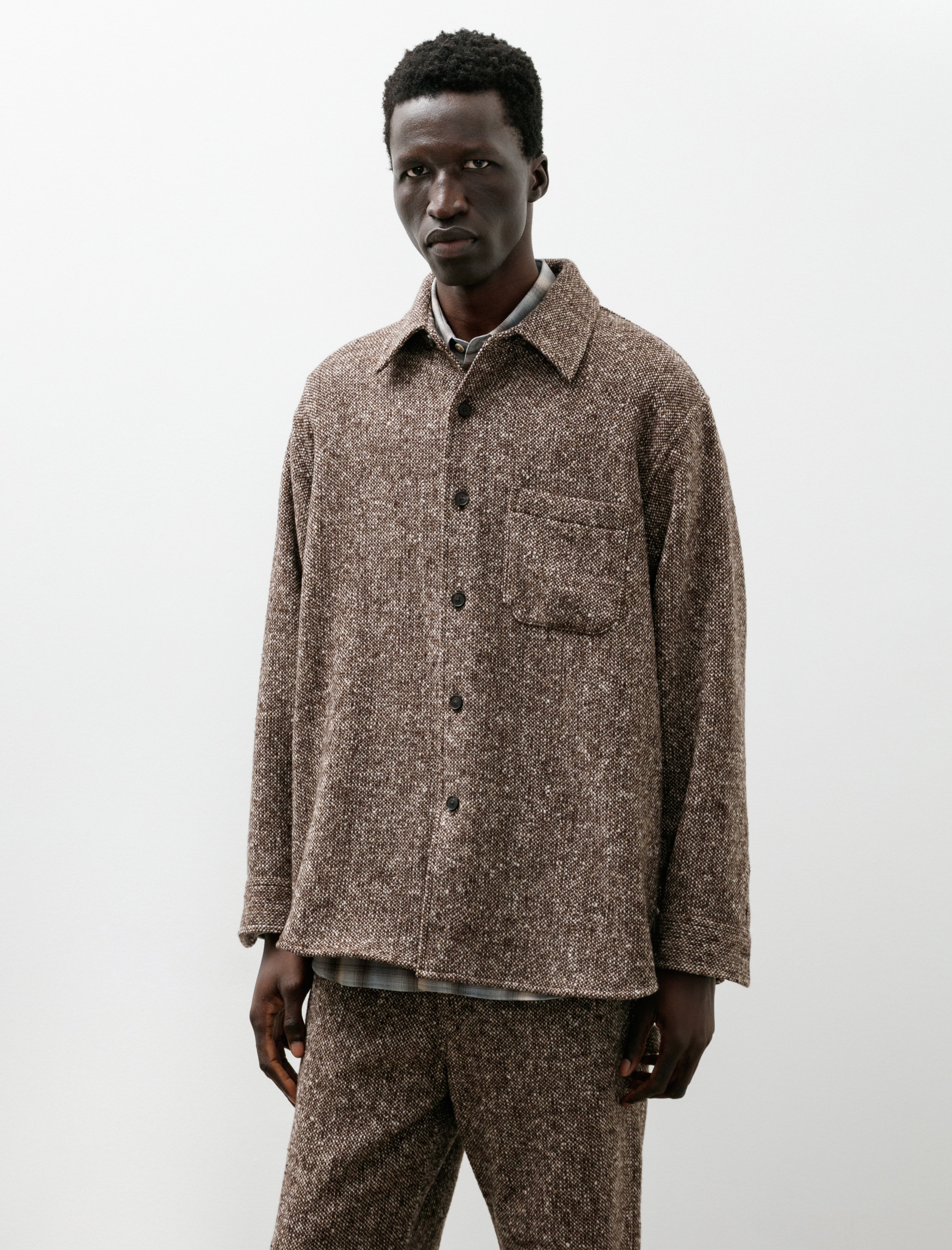 Auralee Homespun Tweed Shirt Blouson Mix Brown