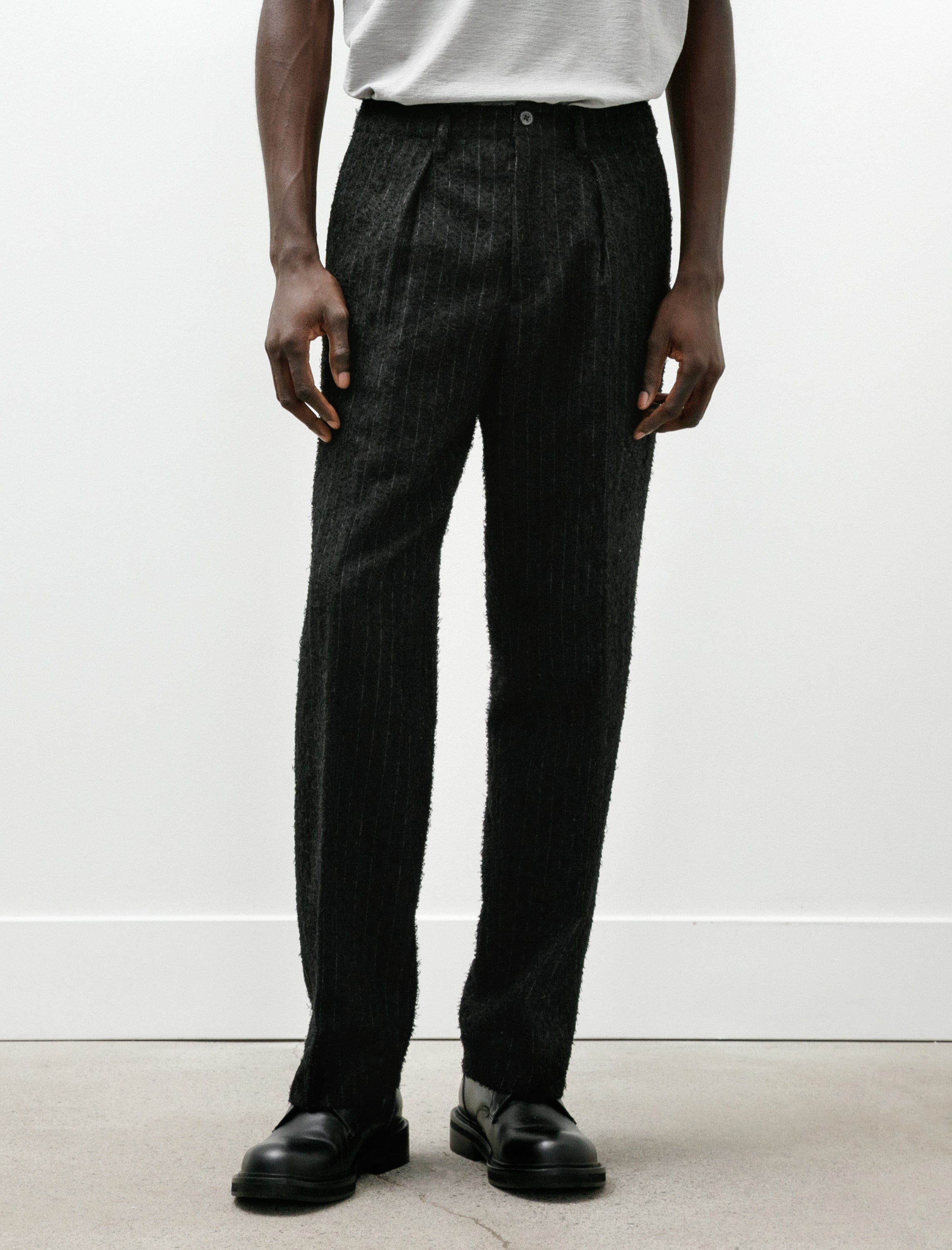 Polyploid Tuck Suit Pants C Black Stripe
