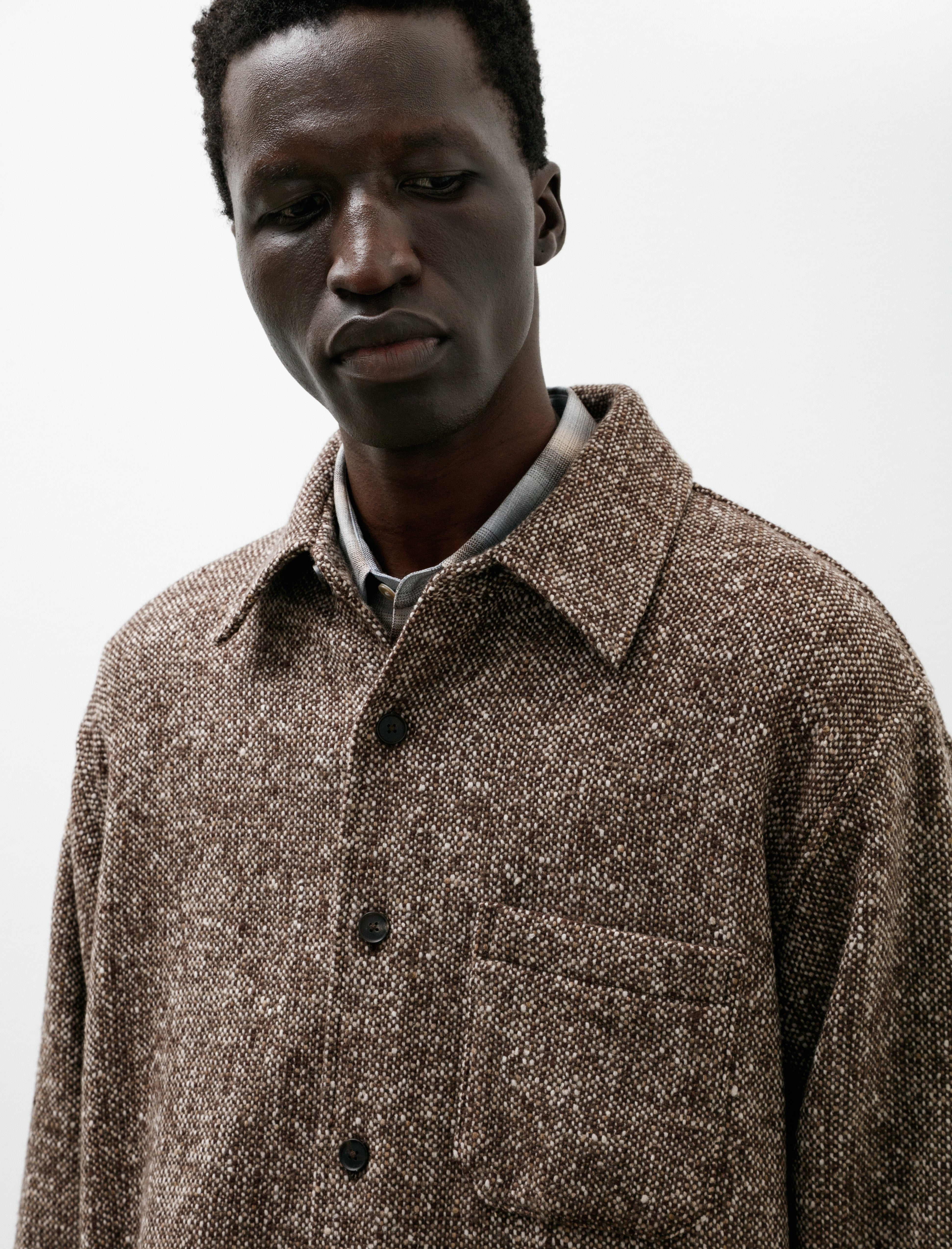 Auralee Homespun Tweed Shirt Blouson Mix Brown