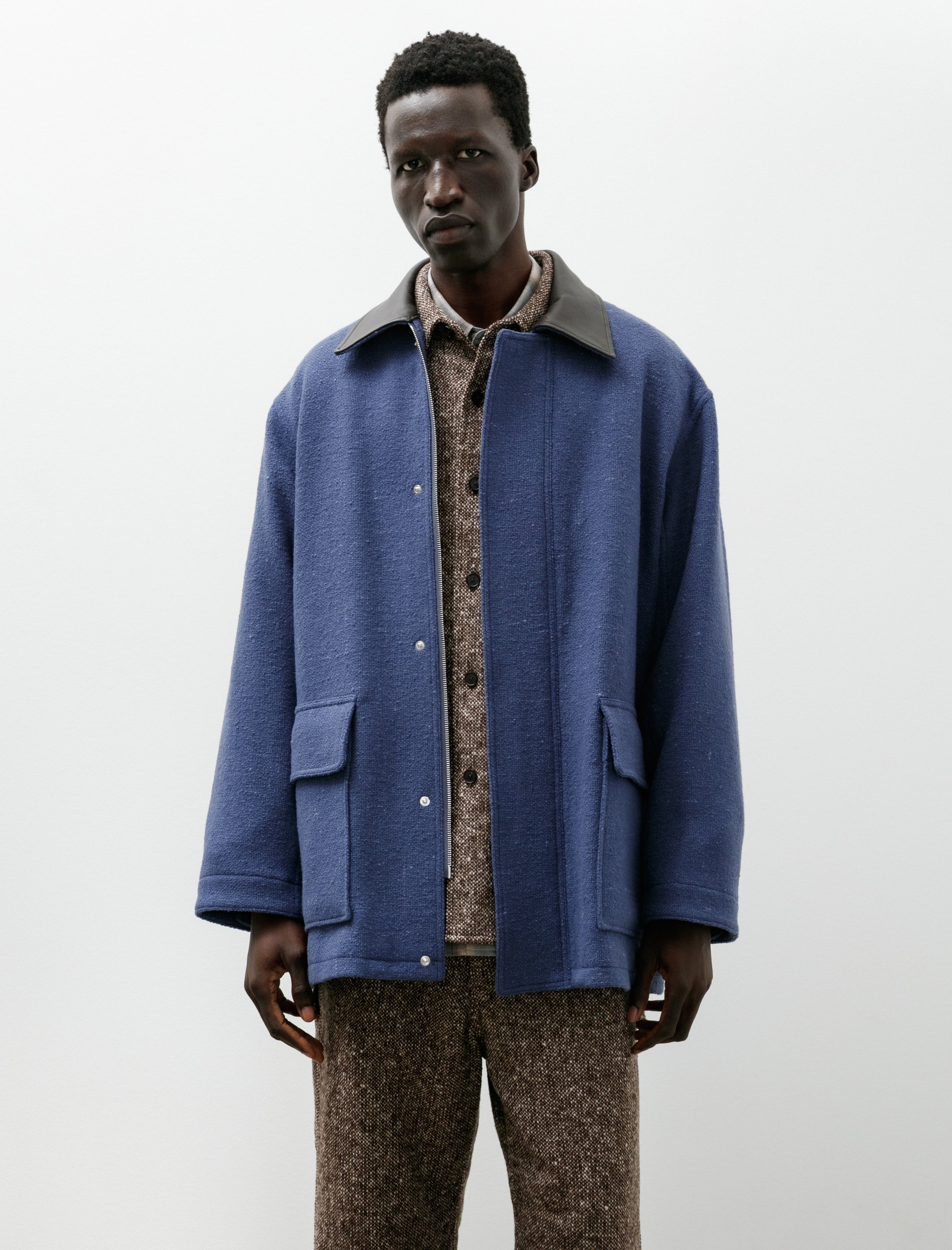 Auralee Homespun Tweed Zip Blouson Dusty Blue