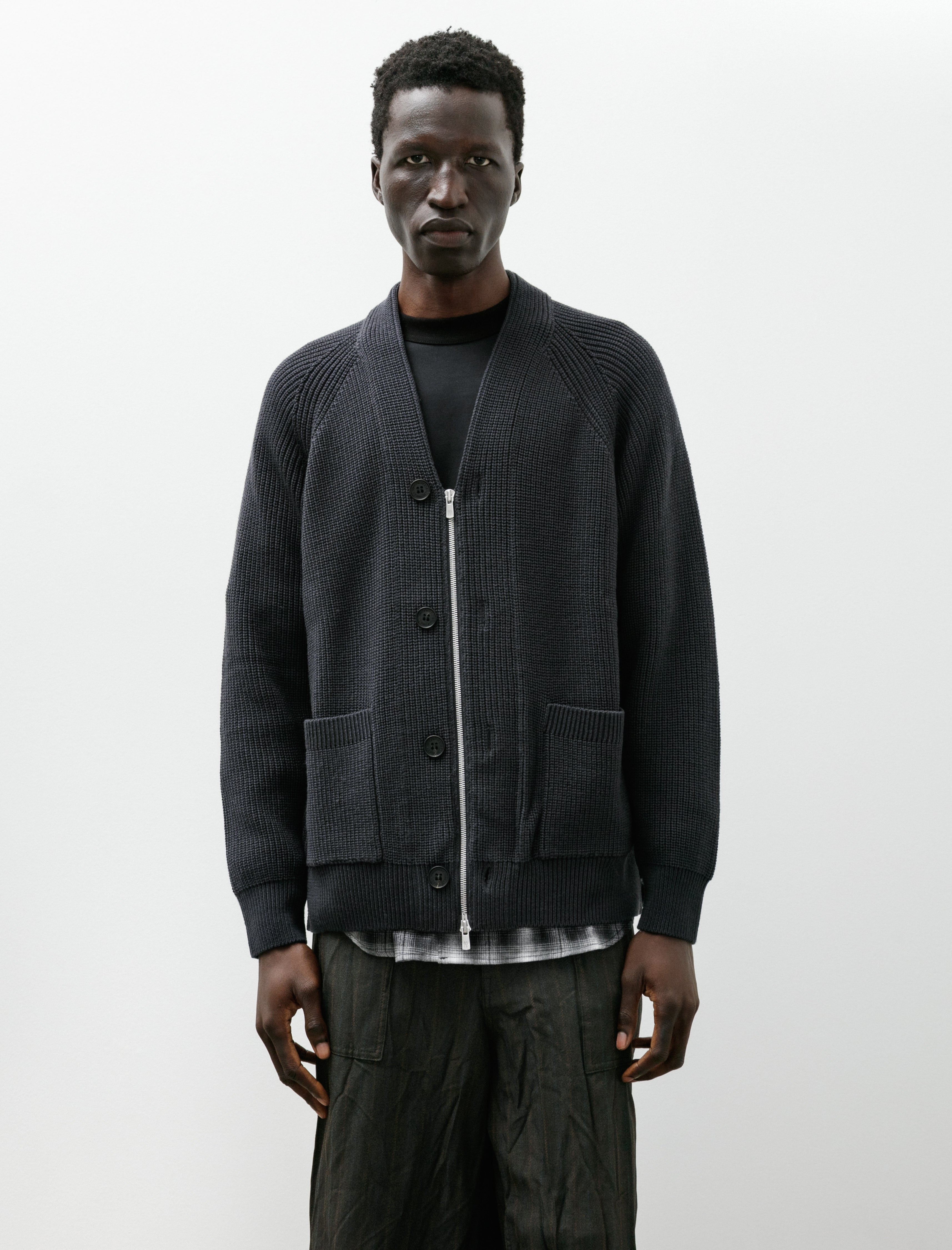 Comme des Garcons Homme Batoner Zip Button Cardigan Charcoal Blue