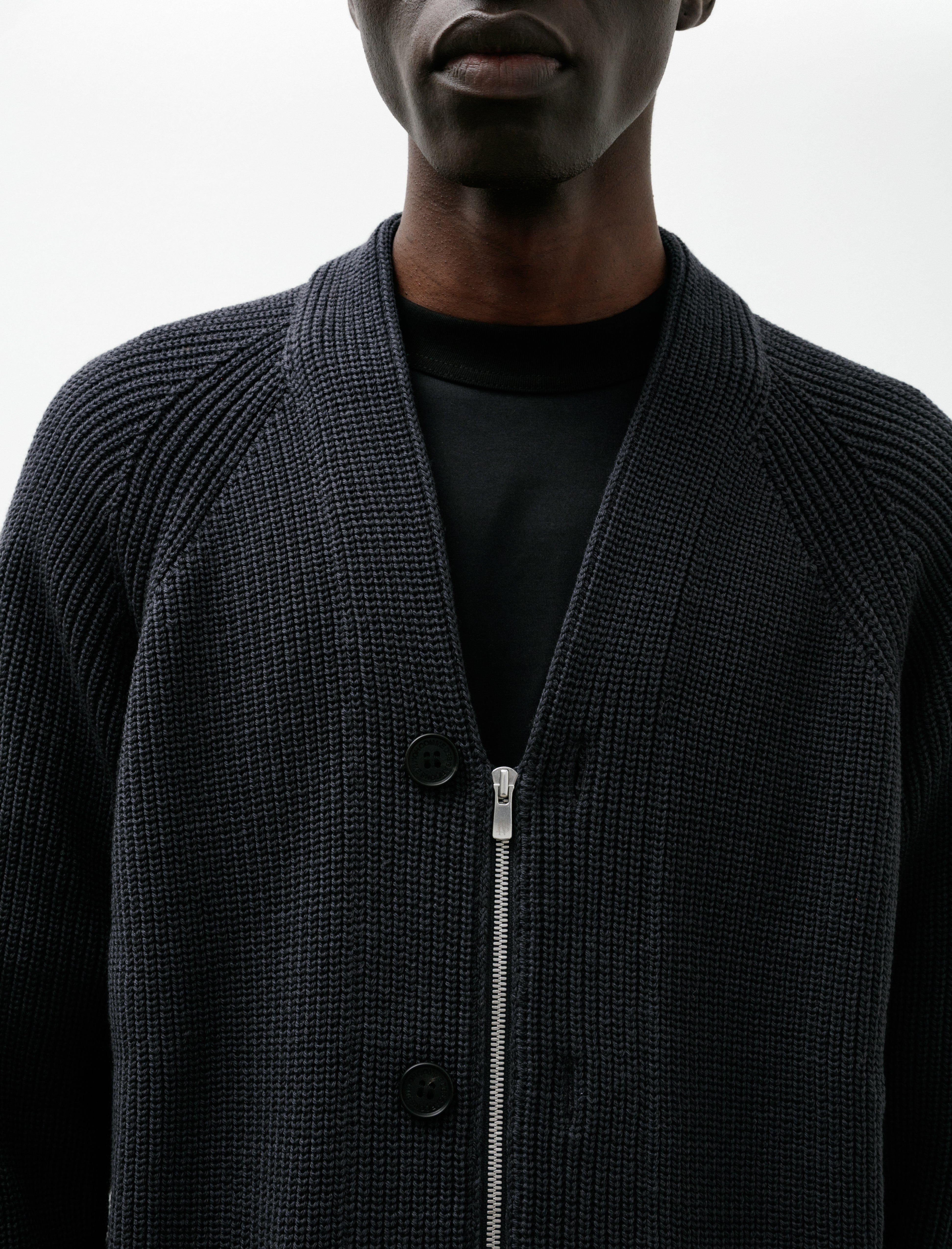 Comme des Garcons Homme Batoner Zip Button Cardigan Charcoal Blue