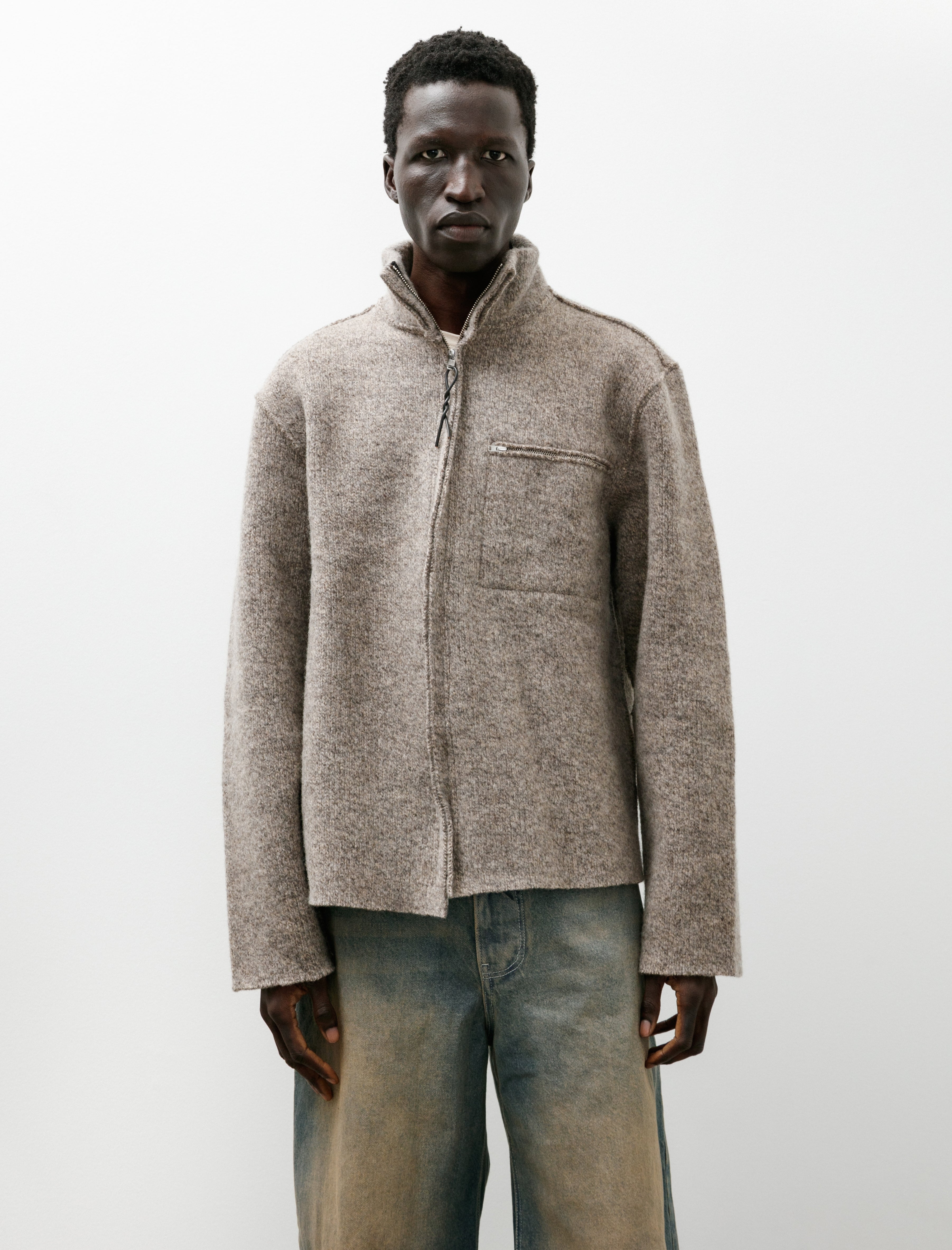 Camiel Fortgens Zip-Up Knit Heavy Rib Melange Brown