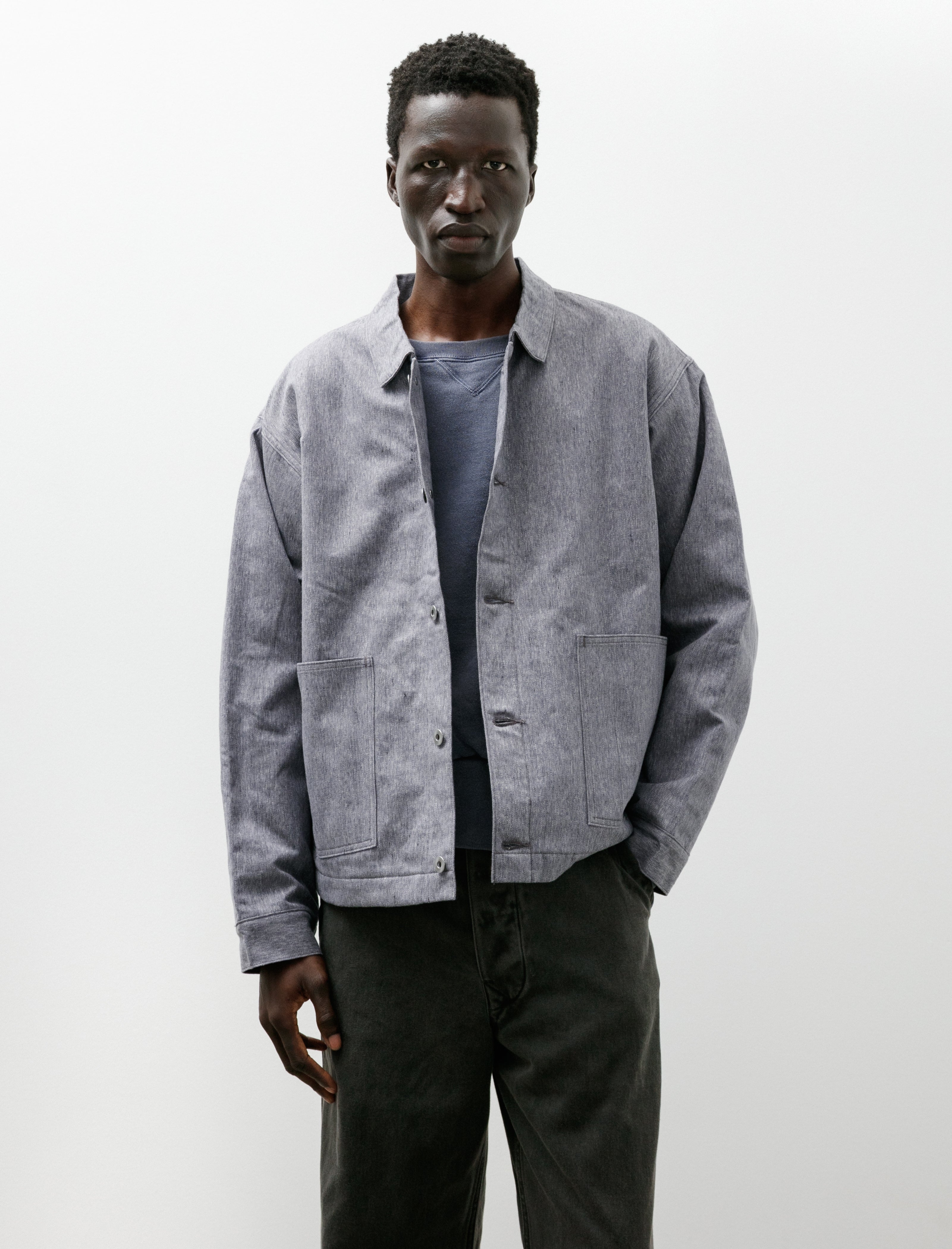 Taiga Takahashi Lot 303 Coverall Jacket with Blanket Lining Melange Blue