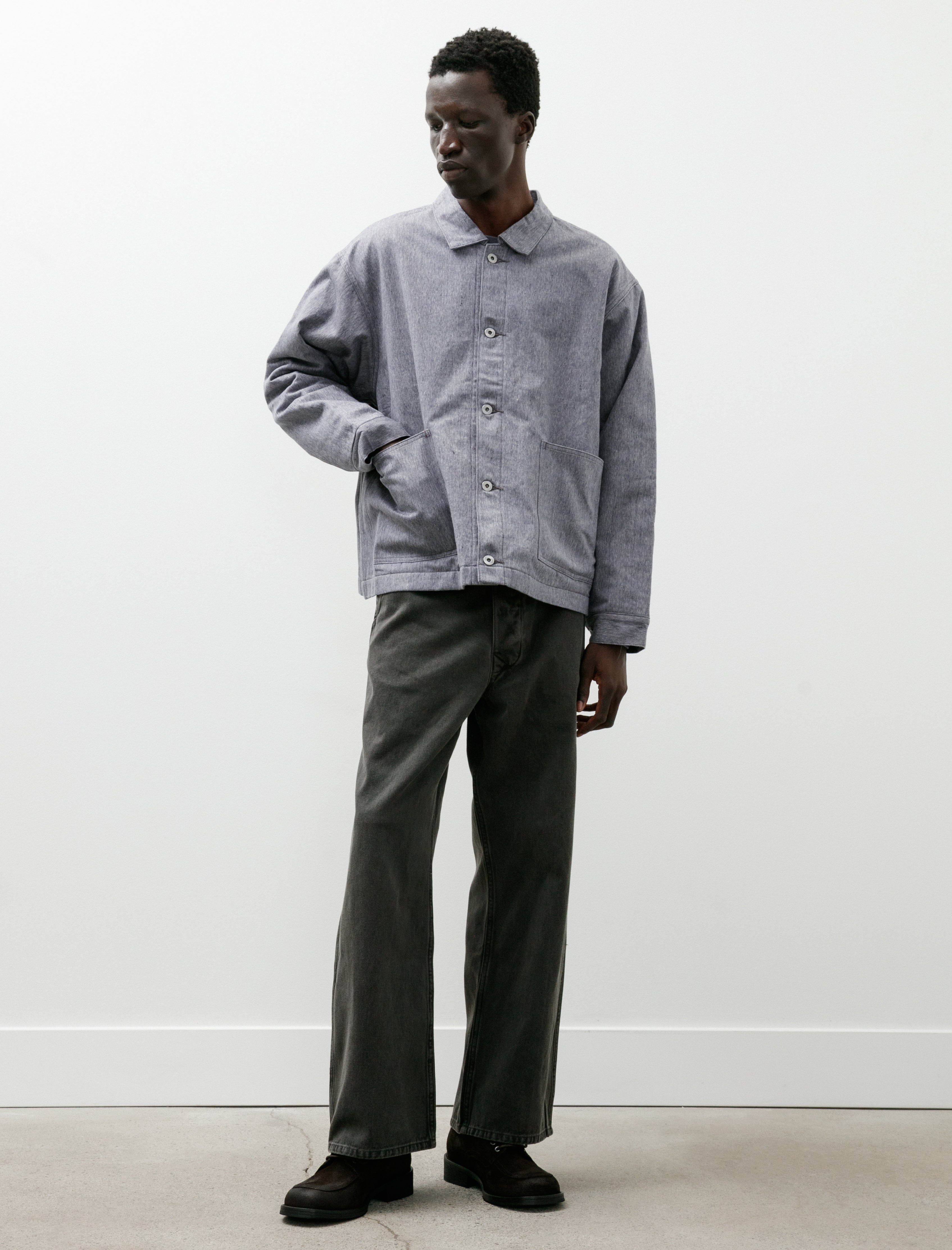 Taiga Takahashi Lot 303 Coverall Jacket with Blanket Lining Melange Blue