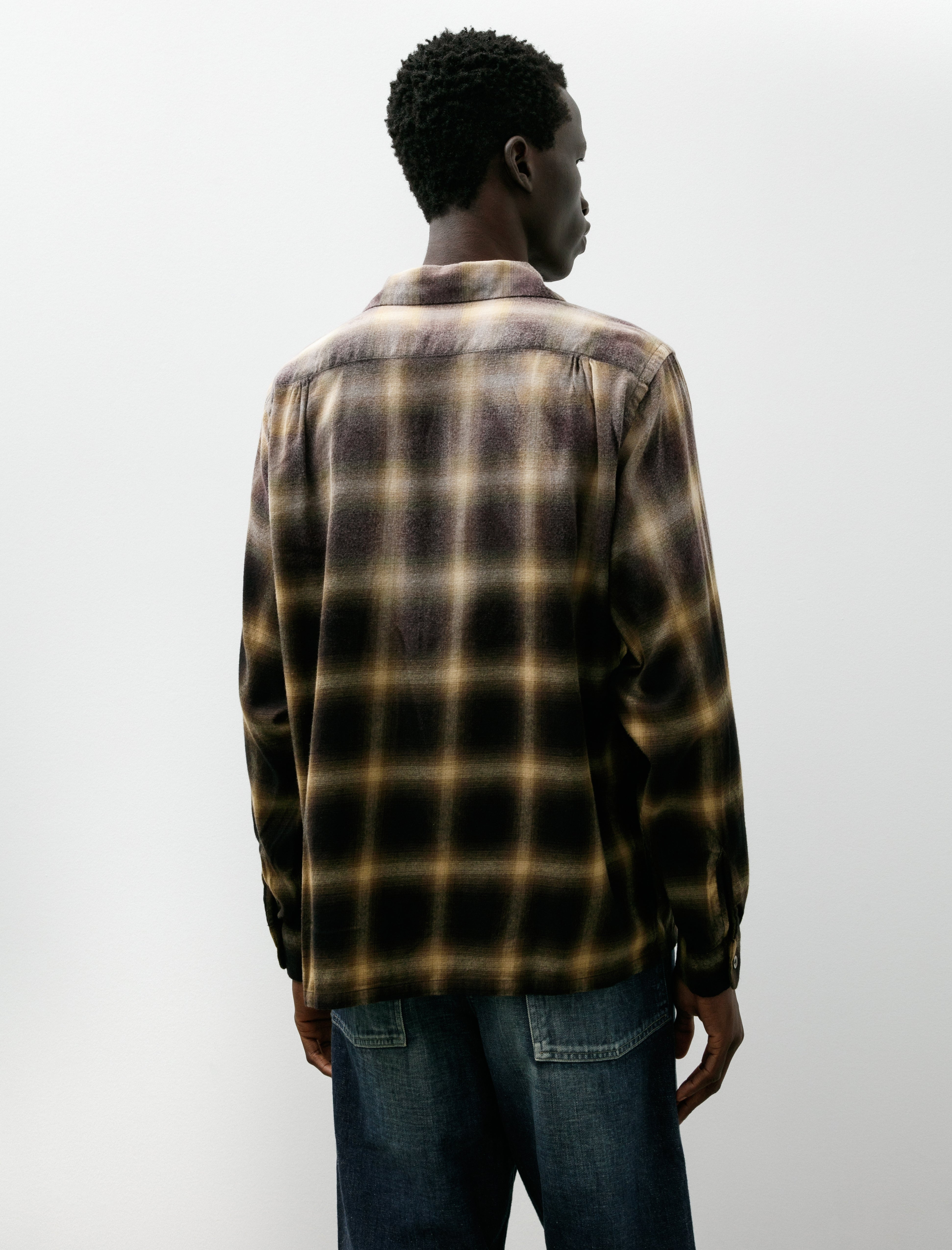 Taiga Takahashi Lot 101 Open Collar Shirt Bleached Beige Plaid