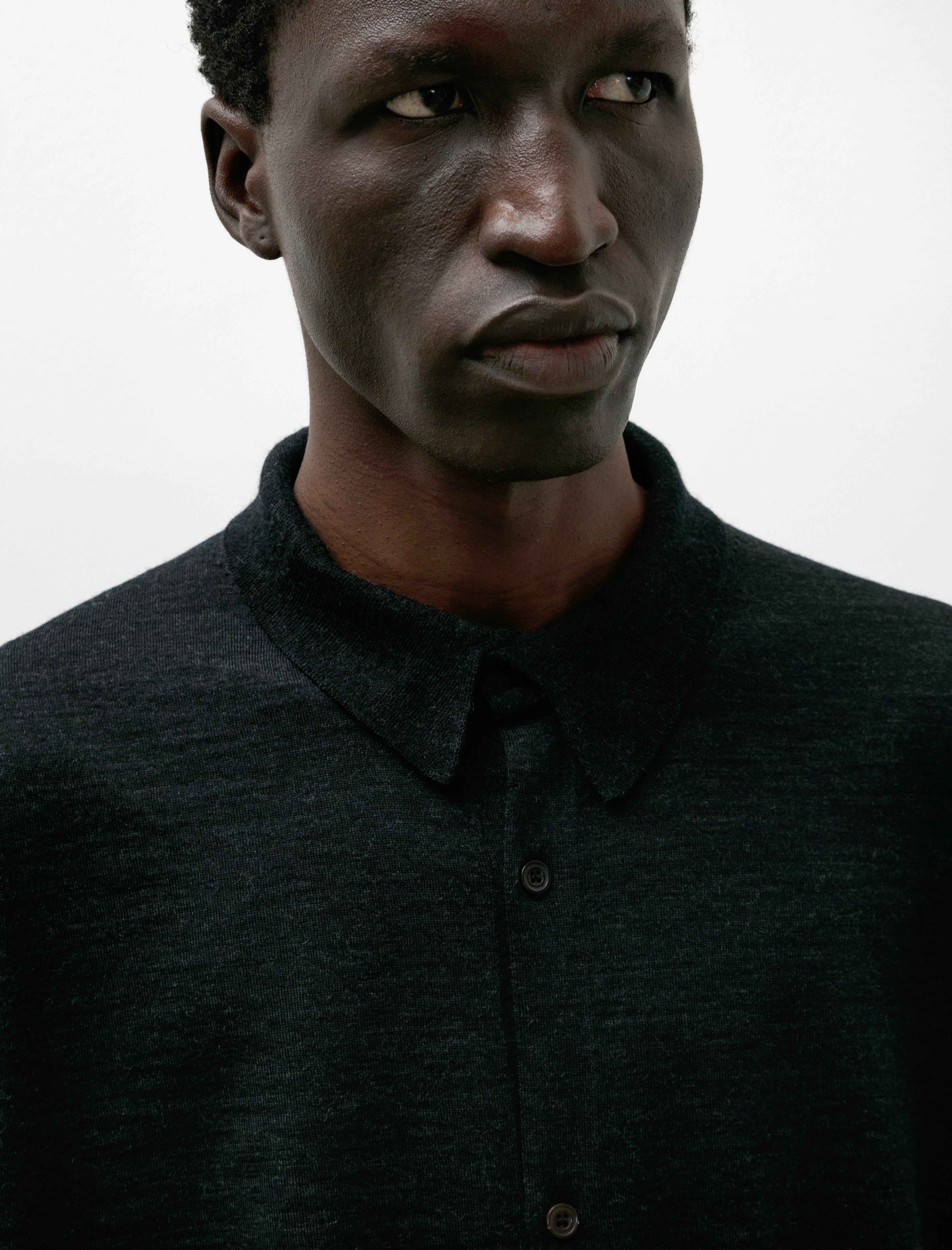 Comoli Wool Collared Cardigan Charcoal