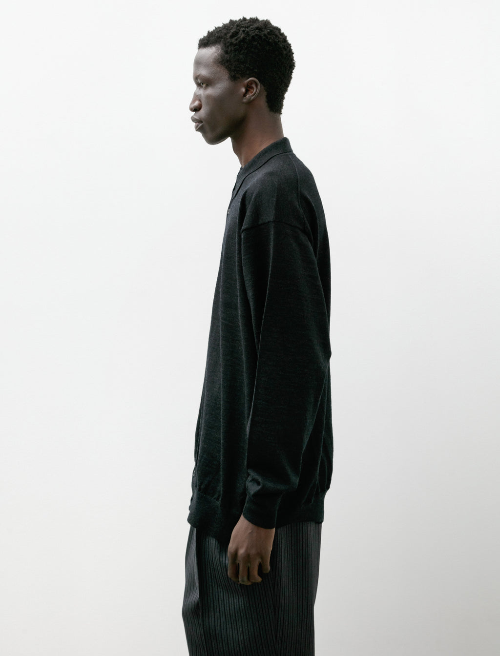 Comoli Wool Collared Cardigan Charcoal – Neighbour