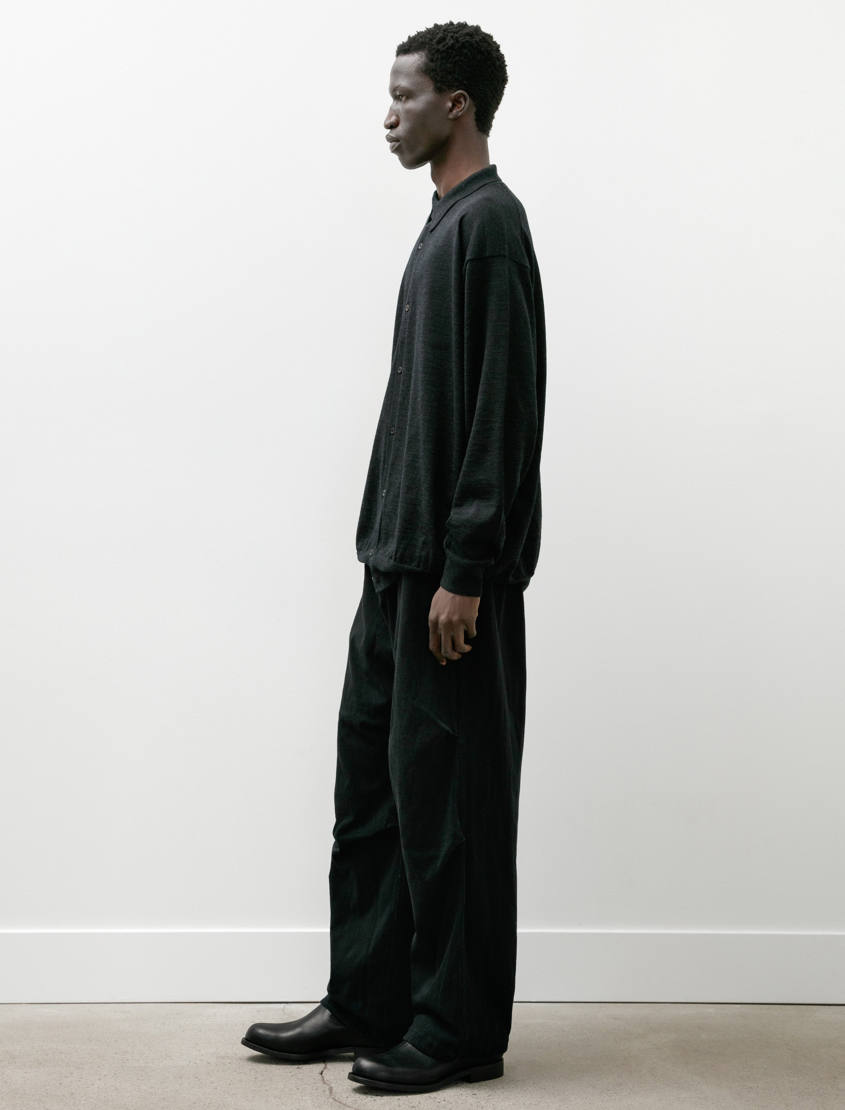 Comoli Wool Collared Cardigan Charcoal