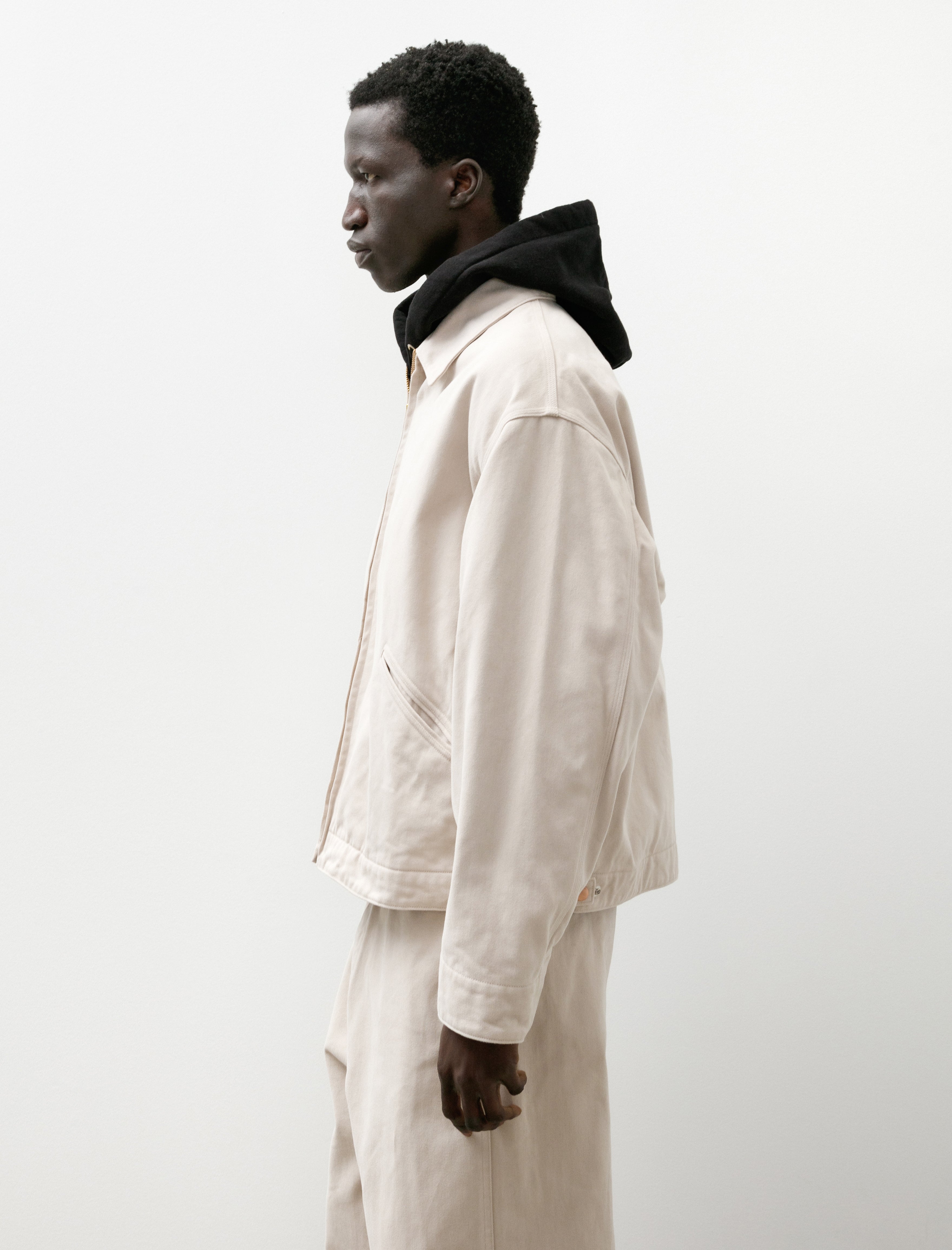 Comoli Cotton Twill Zip Short Jacket Ivory